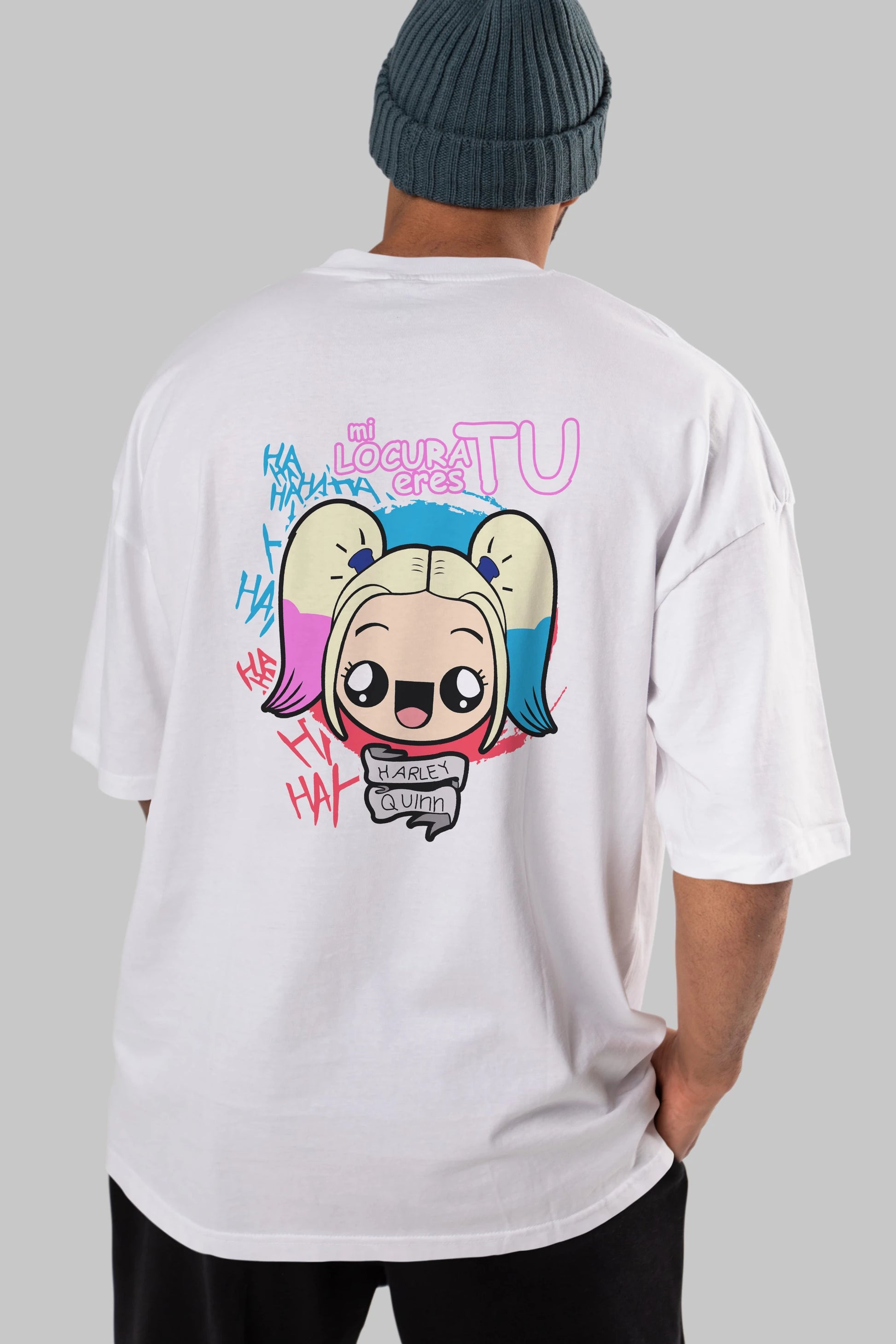 Harley Quinn Arka Baskılı Oversize t-shirt Erkek Kadın Unisex %100 Pamuk Bisiklet Yaka tişort