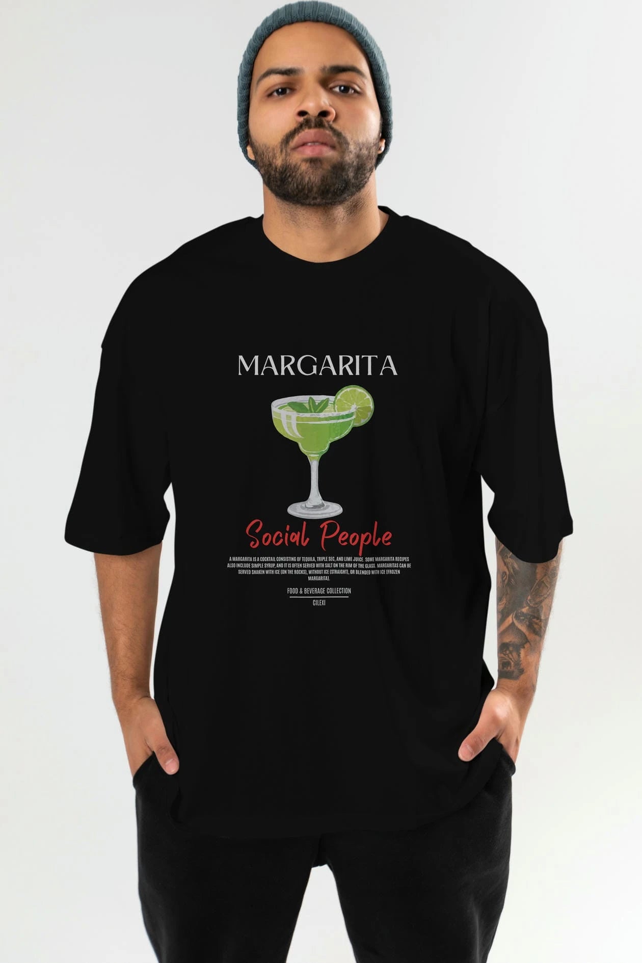 Margarita Kokteyl Serisi ön Baskılı Oversize t-shirt Erkek Kadın %100 Pamuk Bisiklet Yaka tişort