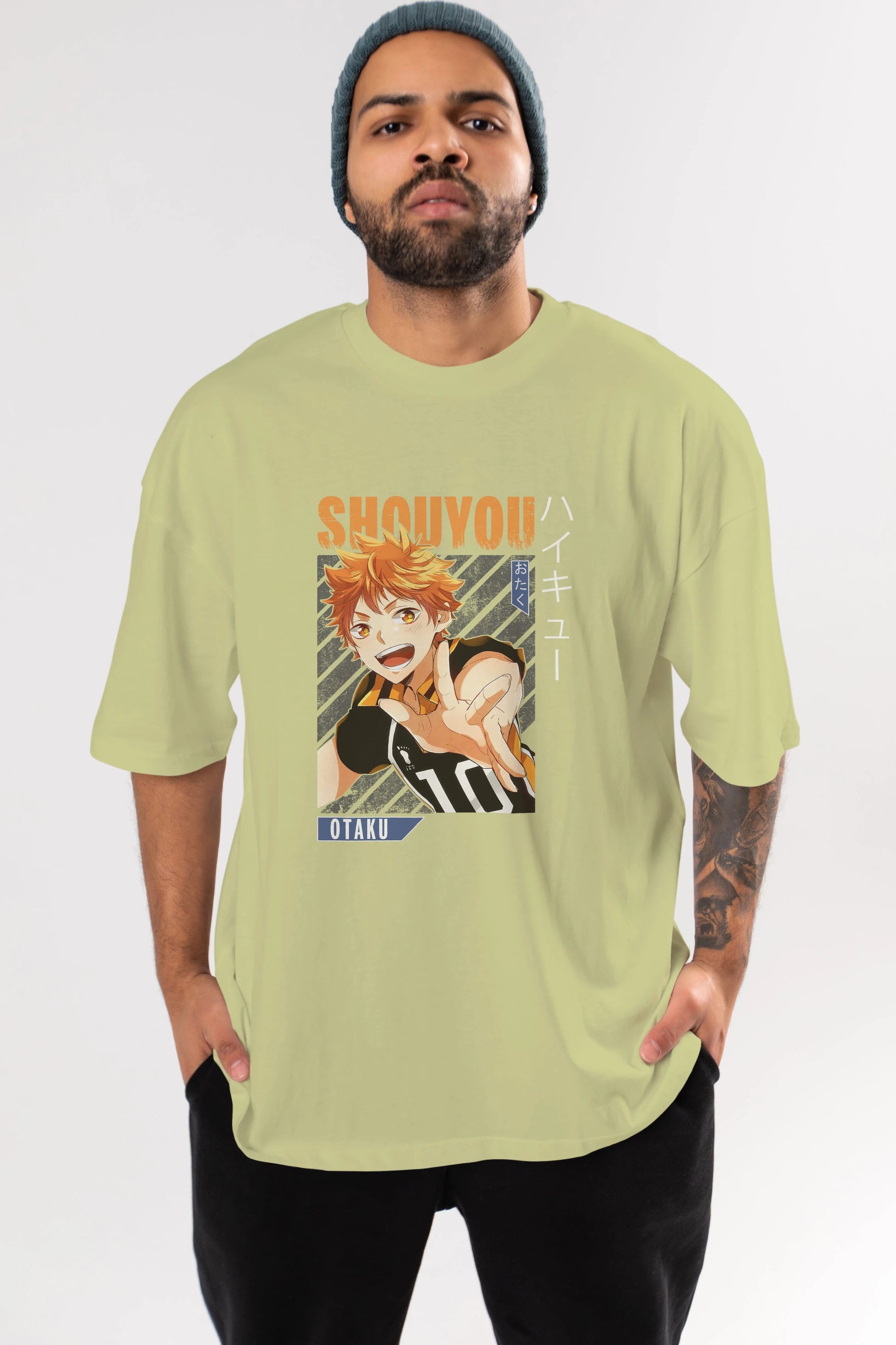 Shouyou Hinata 9 Anime Ön Baskılı Oversize t-shirt %100 pamuk Erkek Kadın Unisex