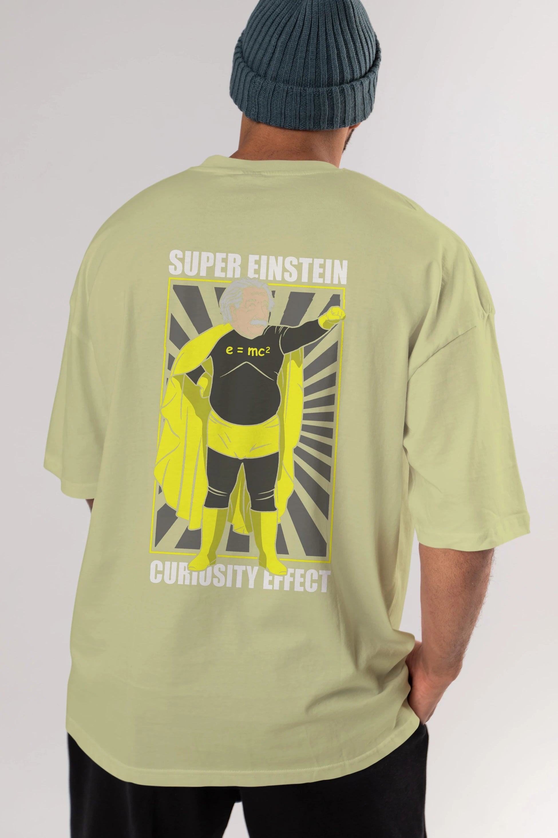 Super Einsten Arka Baskılı Oversize t-shirt Erkek Kadın Unisex %100 Pamuk tişort