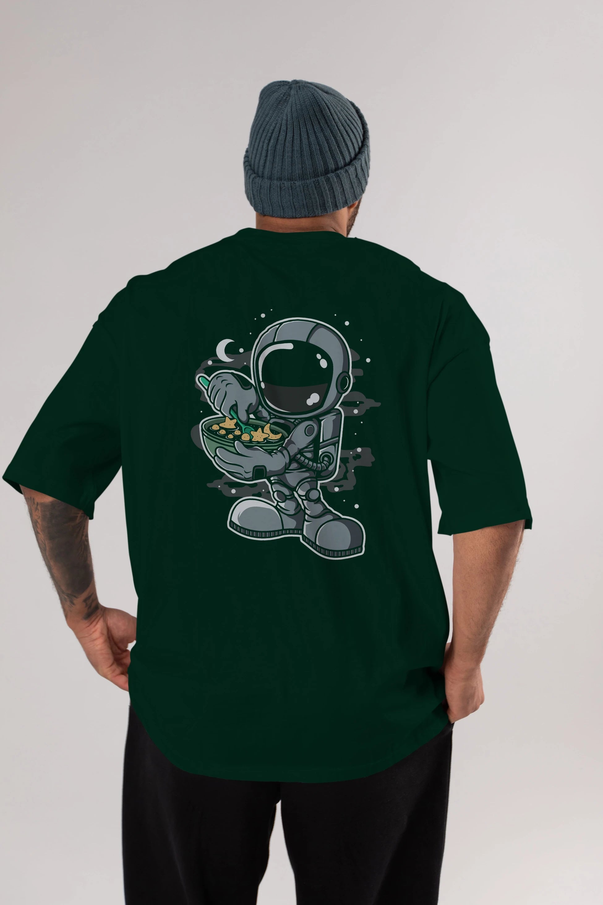 Astronaut Star Flakes Arka Baskılı Oversize t-shirt Erkek Kadın Unisex