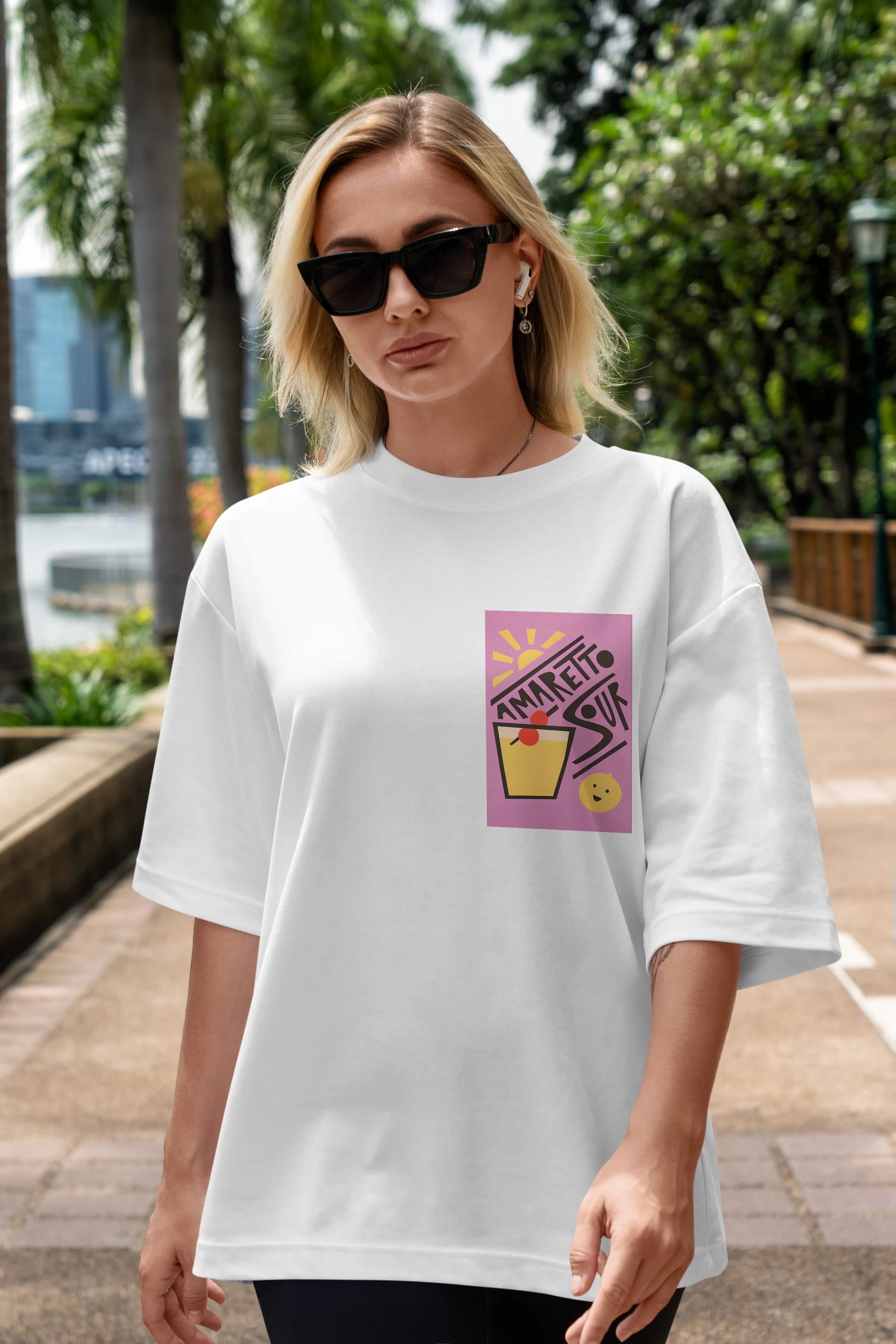 Amaretto Sour Ön Sol Baskılı Oversize t-shirt Erkek Kadın Unisex %100 Pamuk Bisiklet Yaka tişort