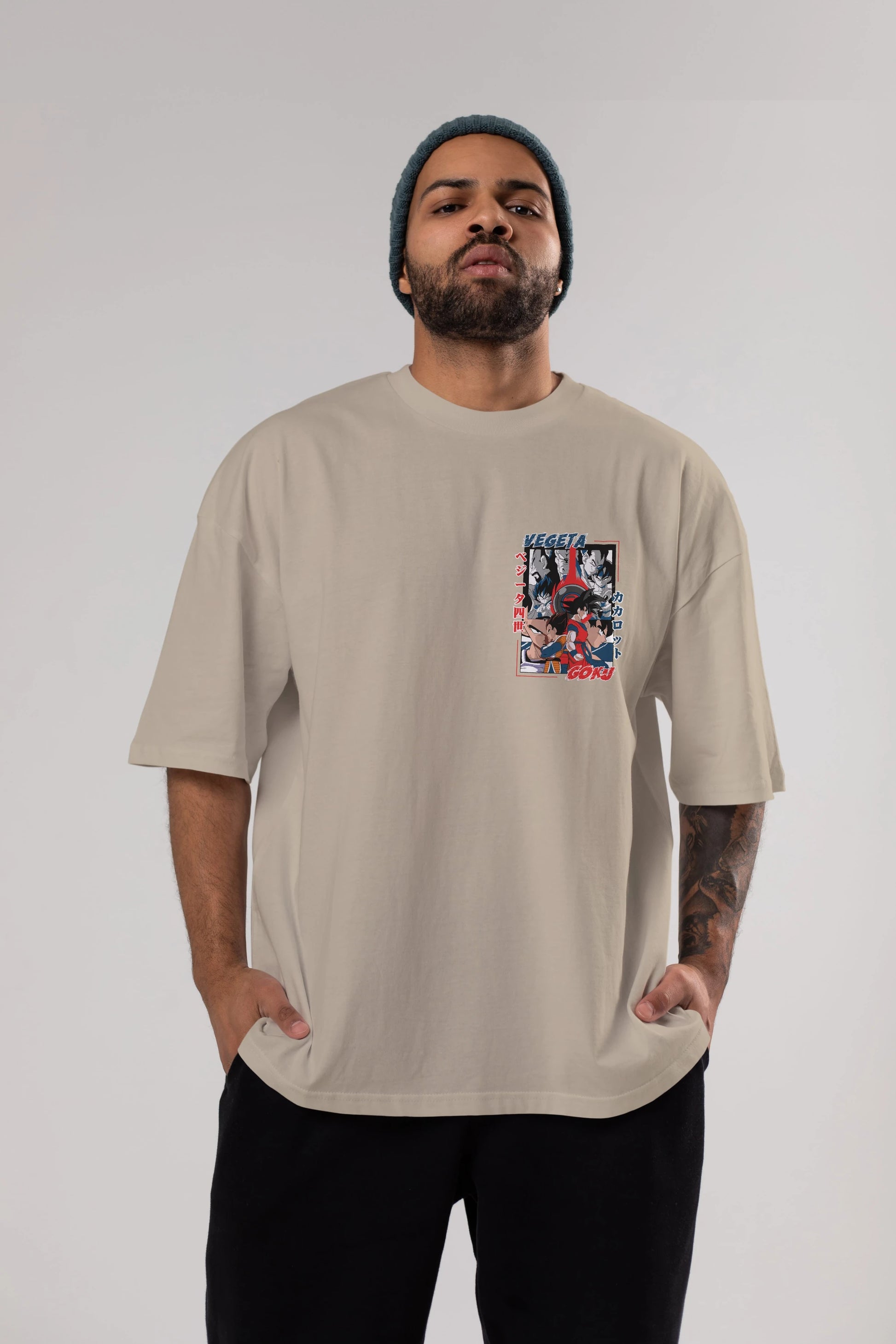 VEGETA VS GOKU Ön Sol Baskılı Oversize t-shirt Erkek Kadın Unisex %100 Pamuk Bisiklet Yaka tişort