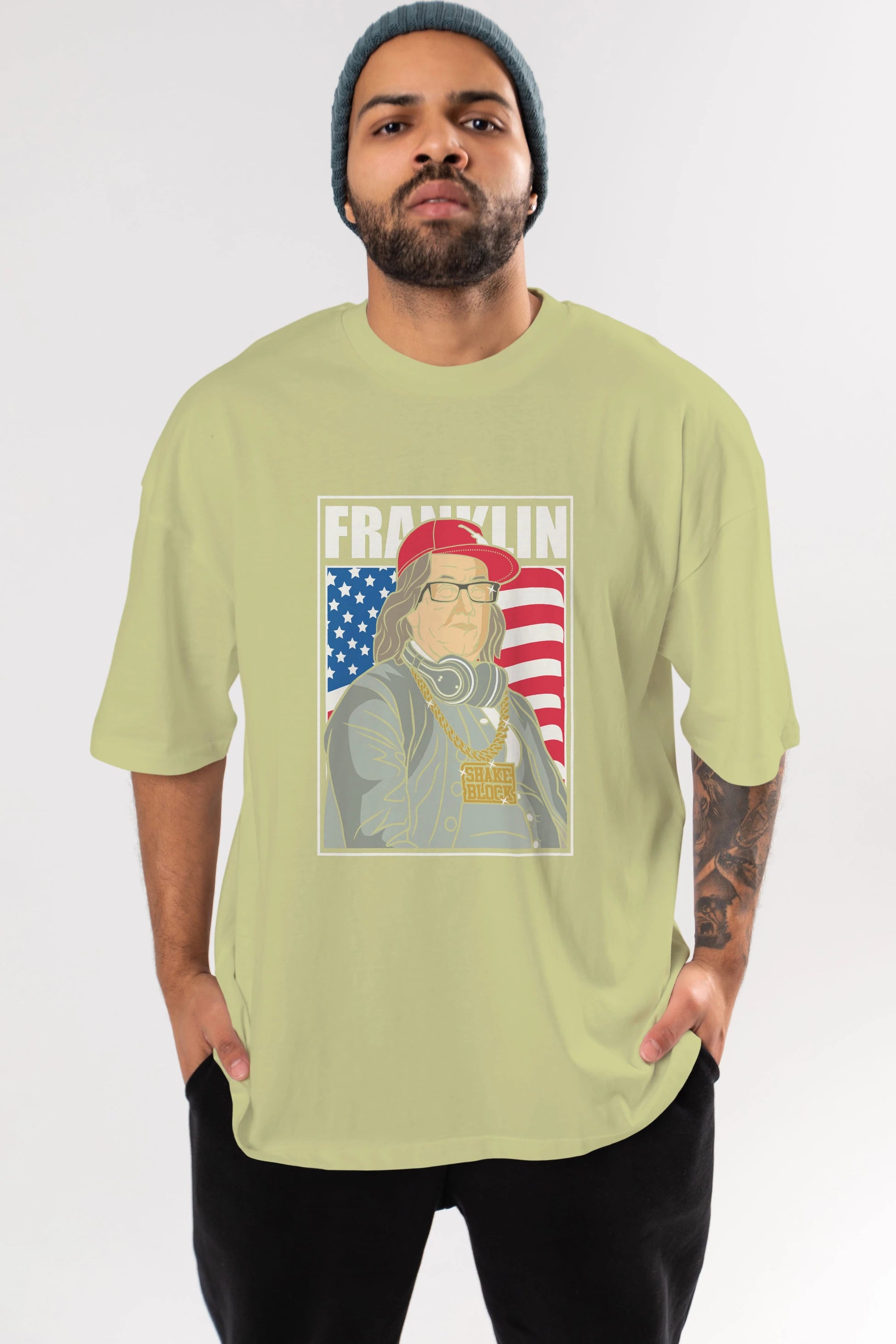 Franklin Rapper Ön Baskılı Oversize t-shirt Erkek Kadın Unisex %100 Pamuk tişort