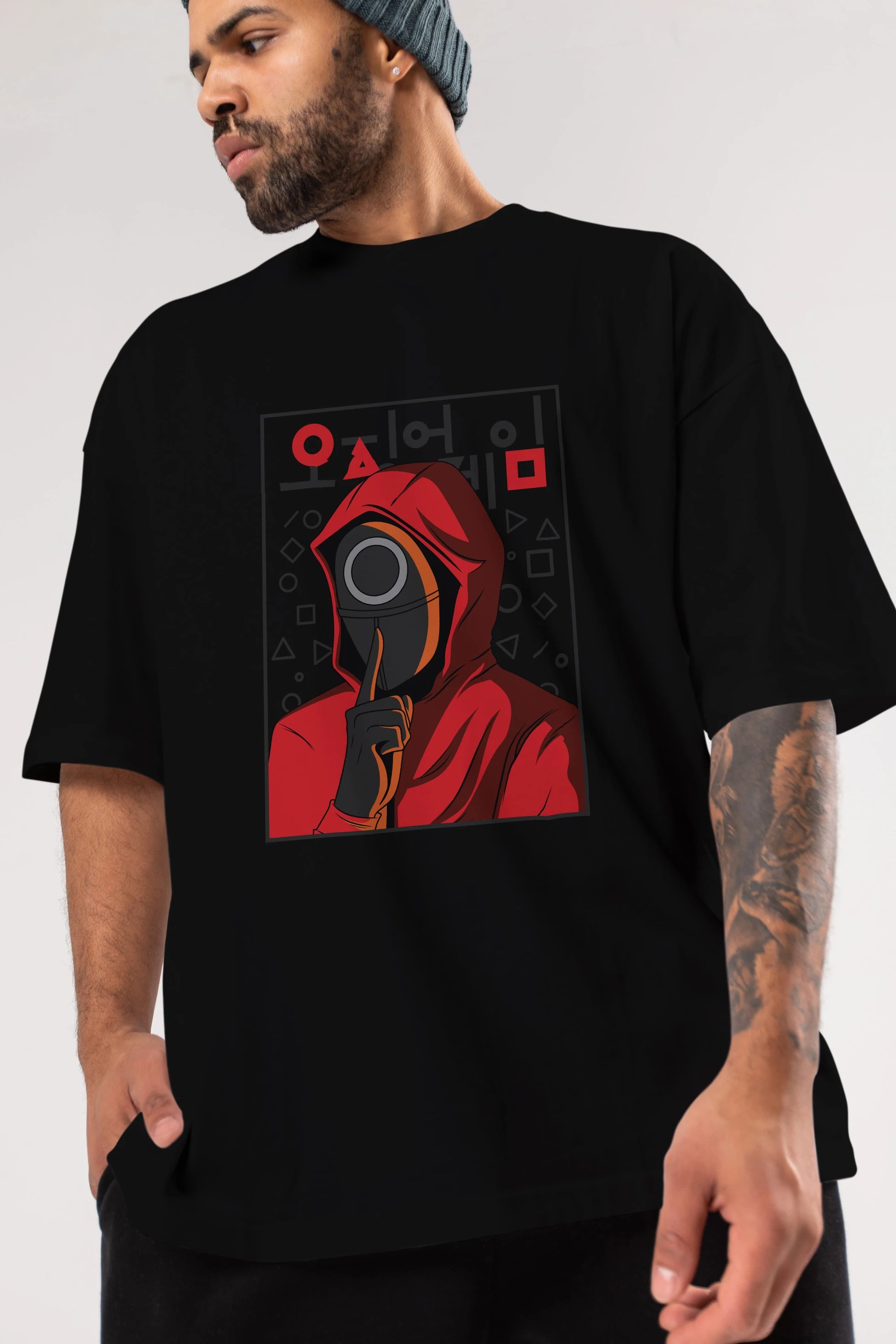 Squid Game (5) Ön Baskılı Oversize t-shirt Erkek Kadın Unisex %100 Pamuk Bisiklet Yaka tişort