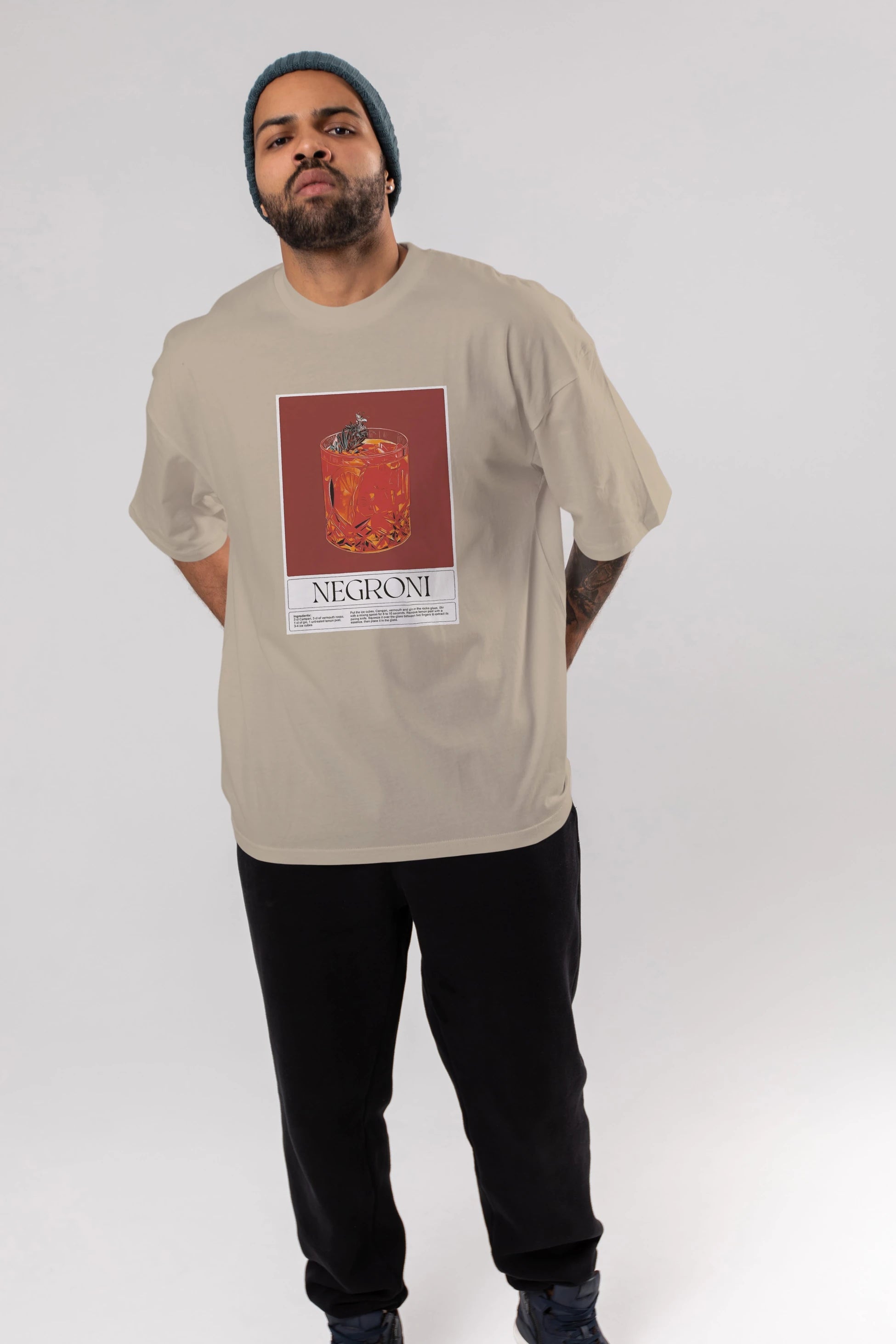 Negroni 2 Ön Baskılı Oversize t-shirt Erkek Kadın Unisex %100 Pamuk Bisiklet Yaka tişort