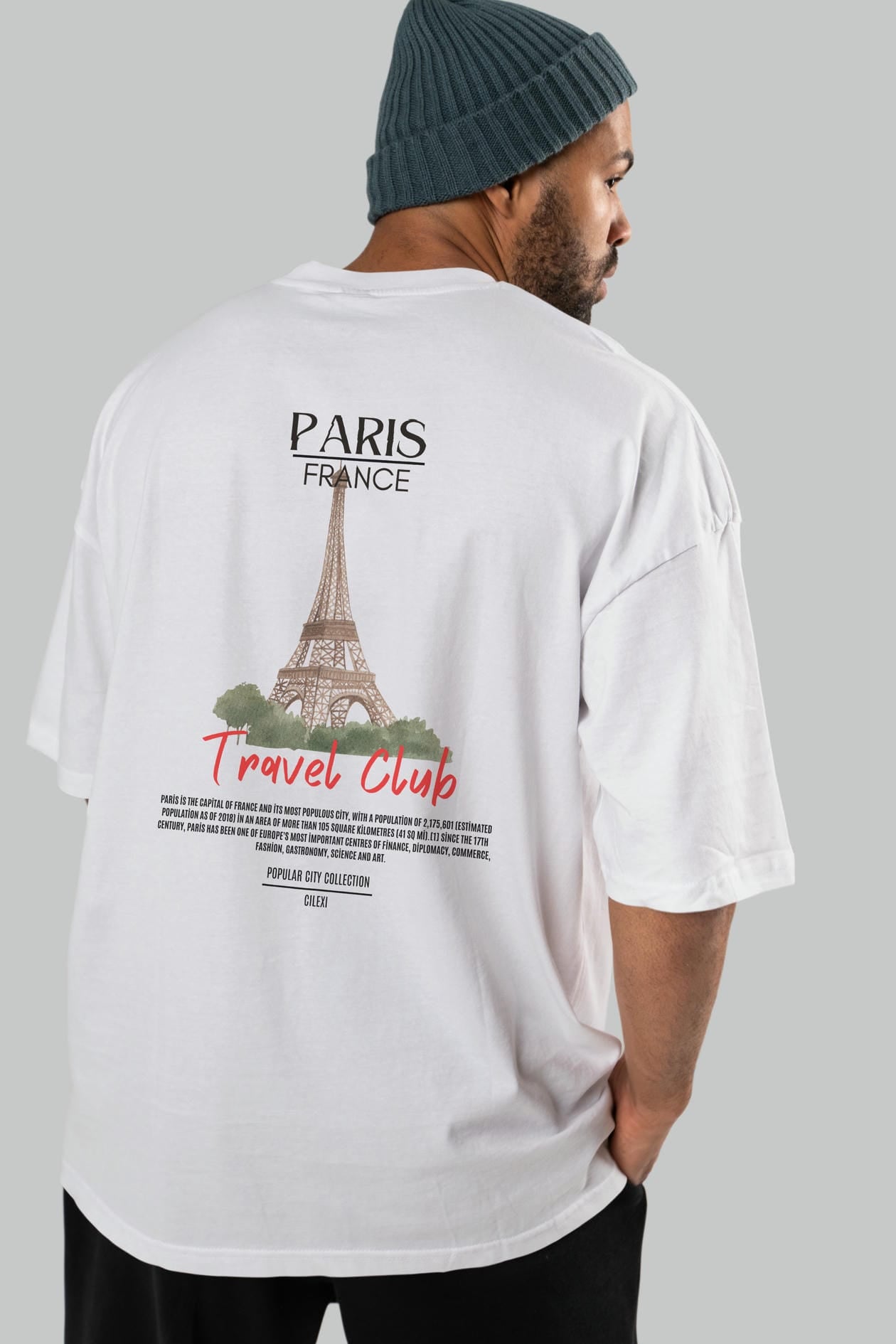 Paris France Arka Baskılı Oversize t-shirt Erkek Kadın Pamuk Bisiklet Yaka tişort