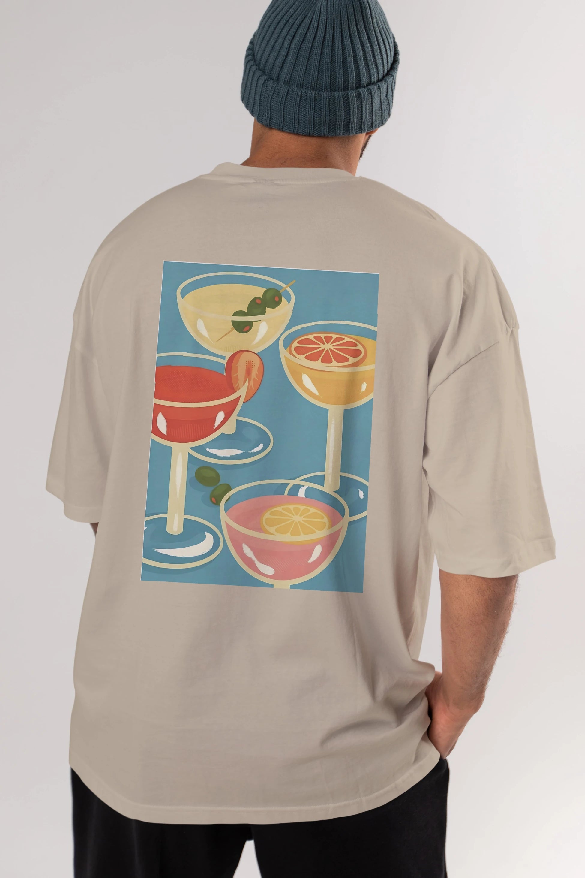 Cocktails Arka Baskılı Oversize t-shirt Erkek Kadın Unisex %100 Pamuk Bisiklet Yaka tişort