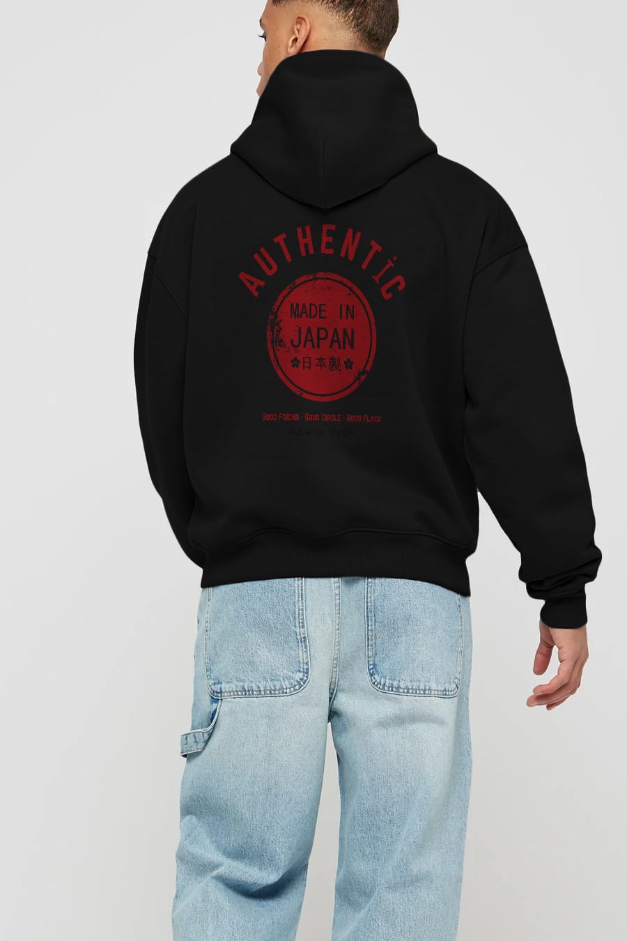 Authentic Japan Style Arka Baskılı Oversize Hoodie Kapüşonlu Sweatshirt Erkek Kadın Unisex