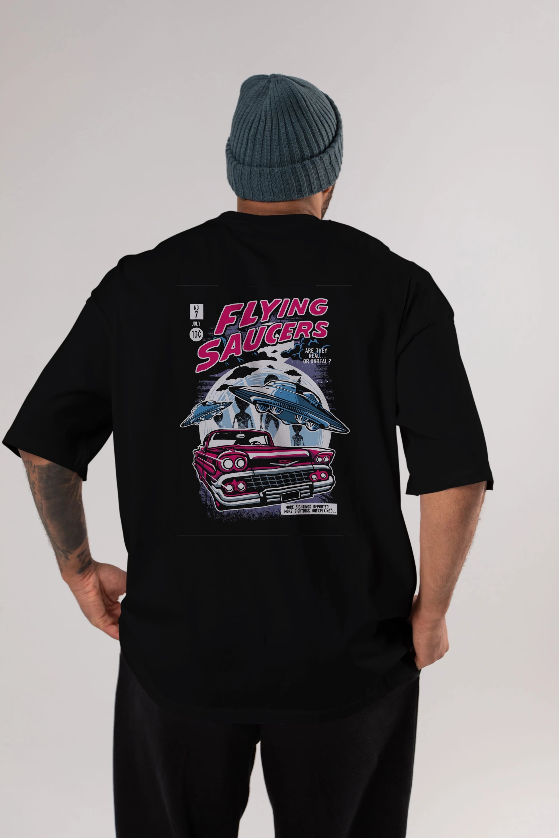 Flying Saucers Arka Baskılı Oversize t-shirt Erkek Kadın Unisex %100 Pamuk