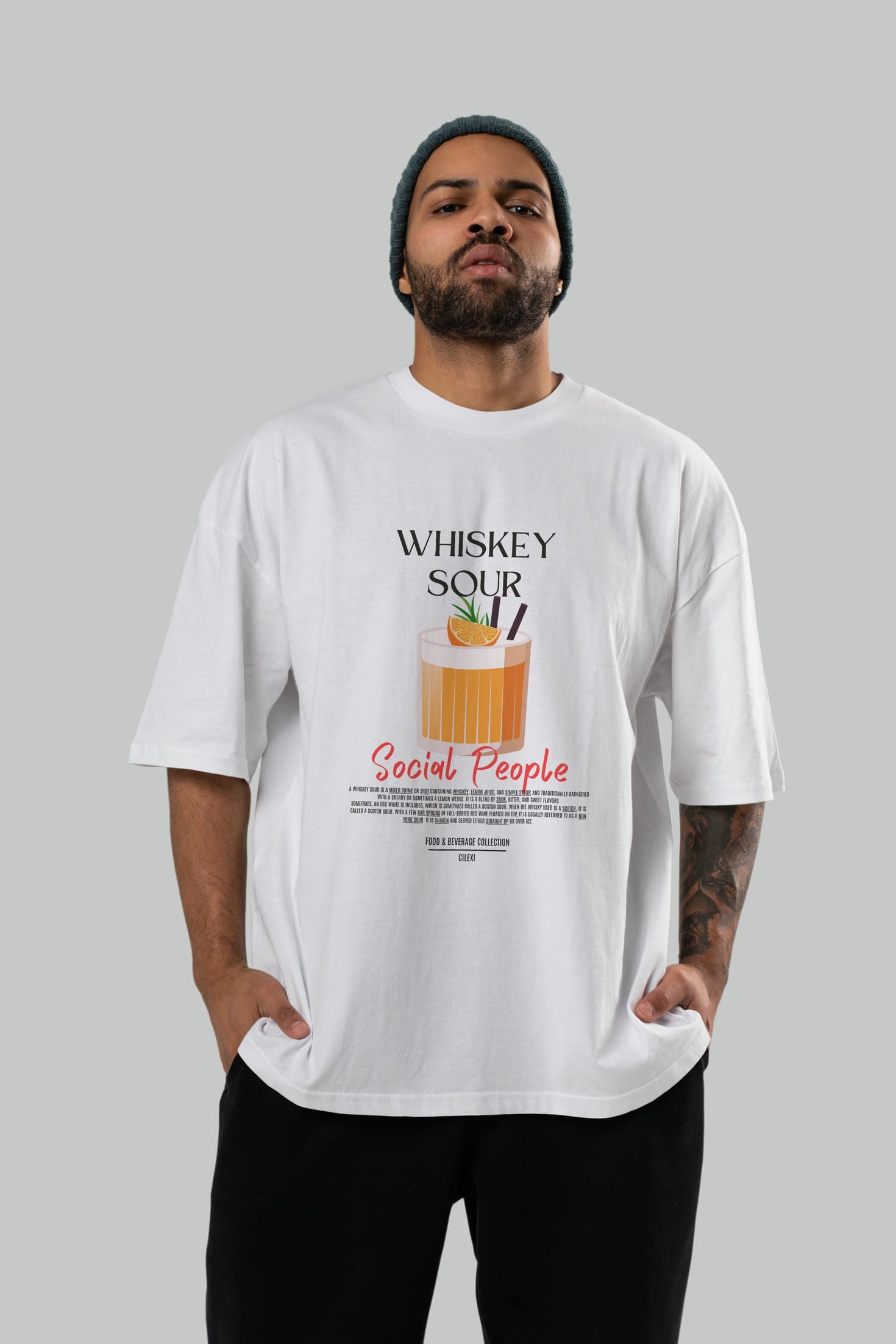 Whıskey Sour Kokteyl Serisi ön Baskılı Oversize t-shirt Erkek Kadın %100 Pamuk Bisiklet Yaka tişort