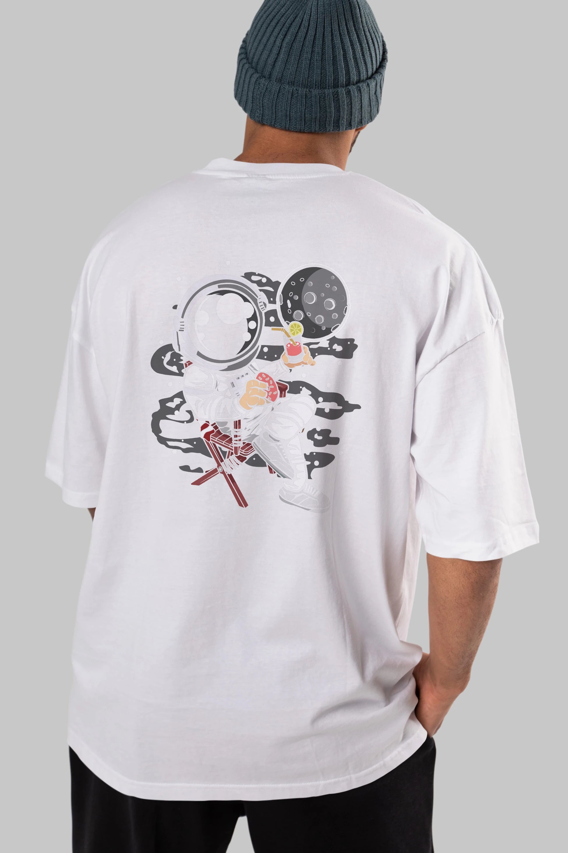 Holiday Astronaut Arka Baskılı Oversize t-shirt Erkek Kadın Unisex