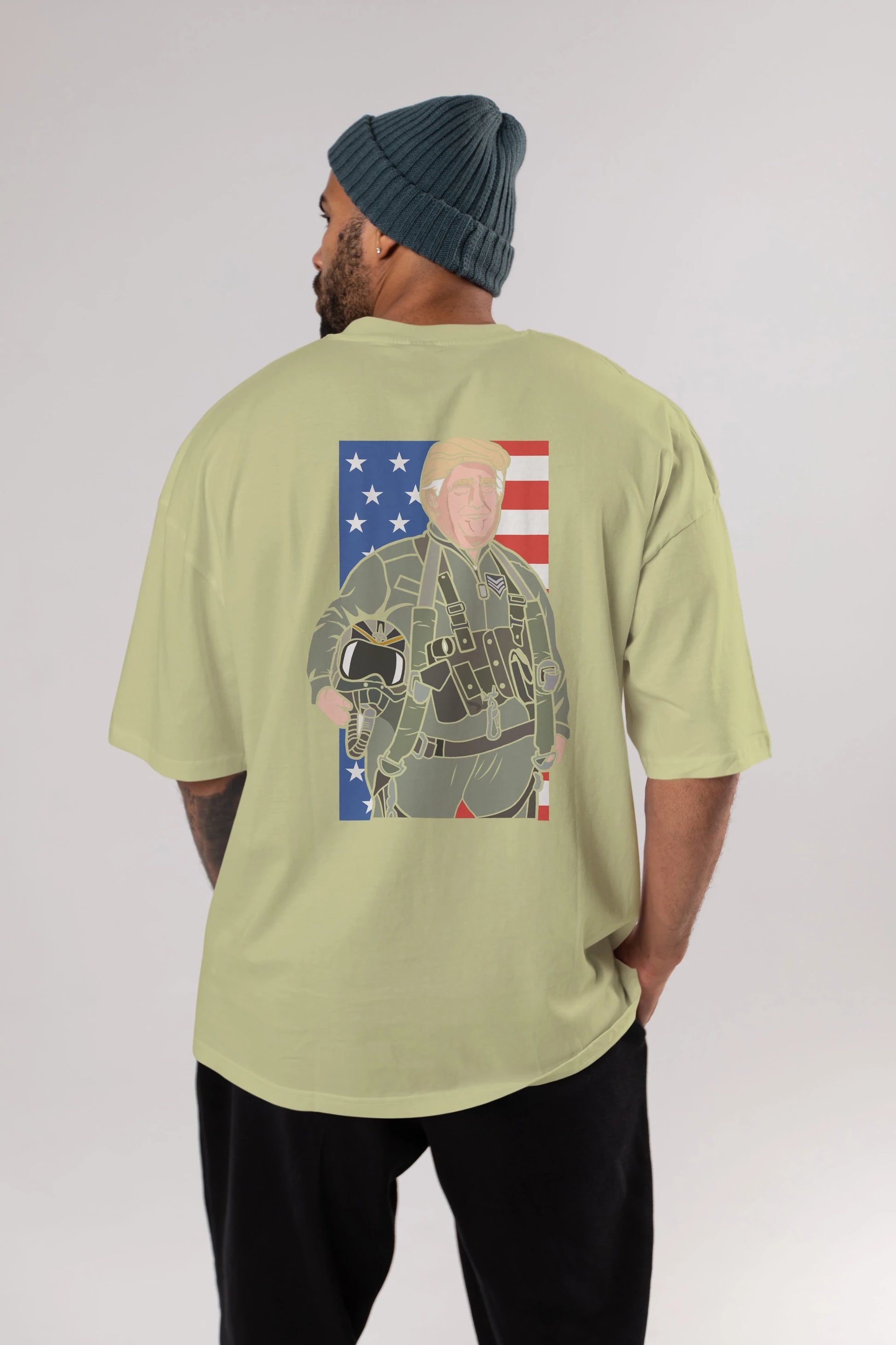 Trump Jetplane Pilot Arka Baskılı Oversize t-shirt Erkek Kadın Unisex %100 Pamuk tişort