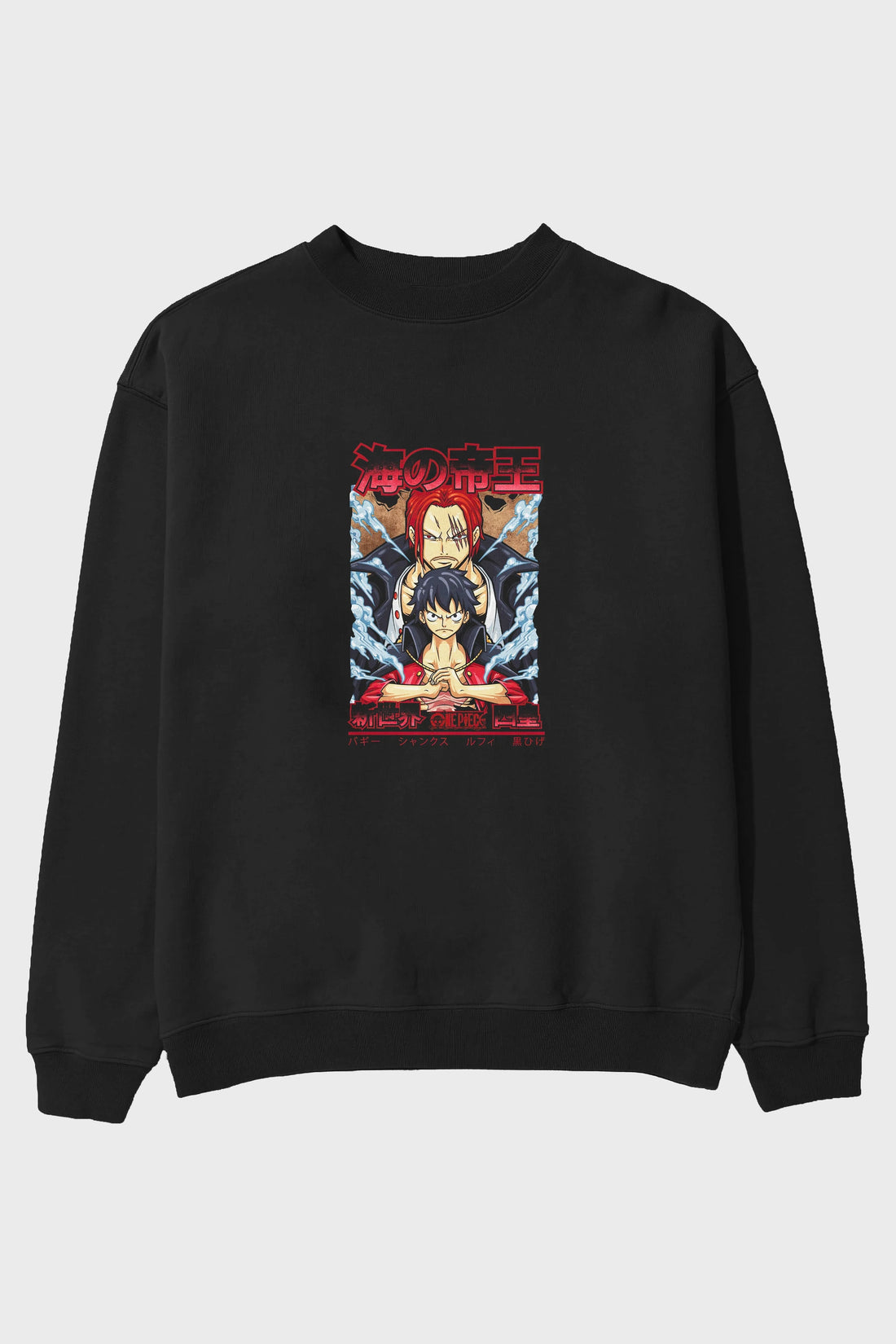 MONKEY D. LUFF and SHANKS Anime Ön Baskılı Oversize Sweatshirt Erkek Kadın Unisex