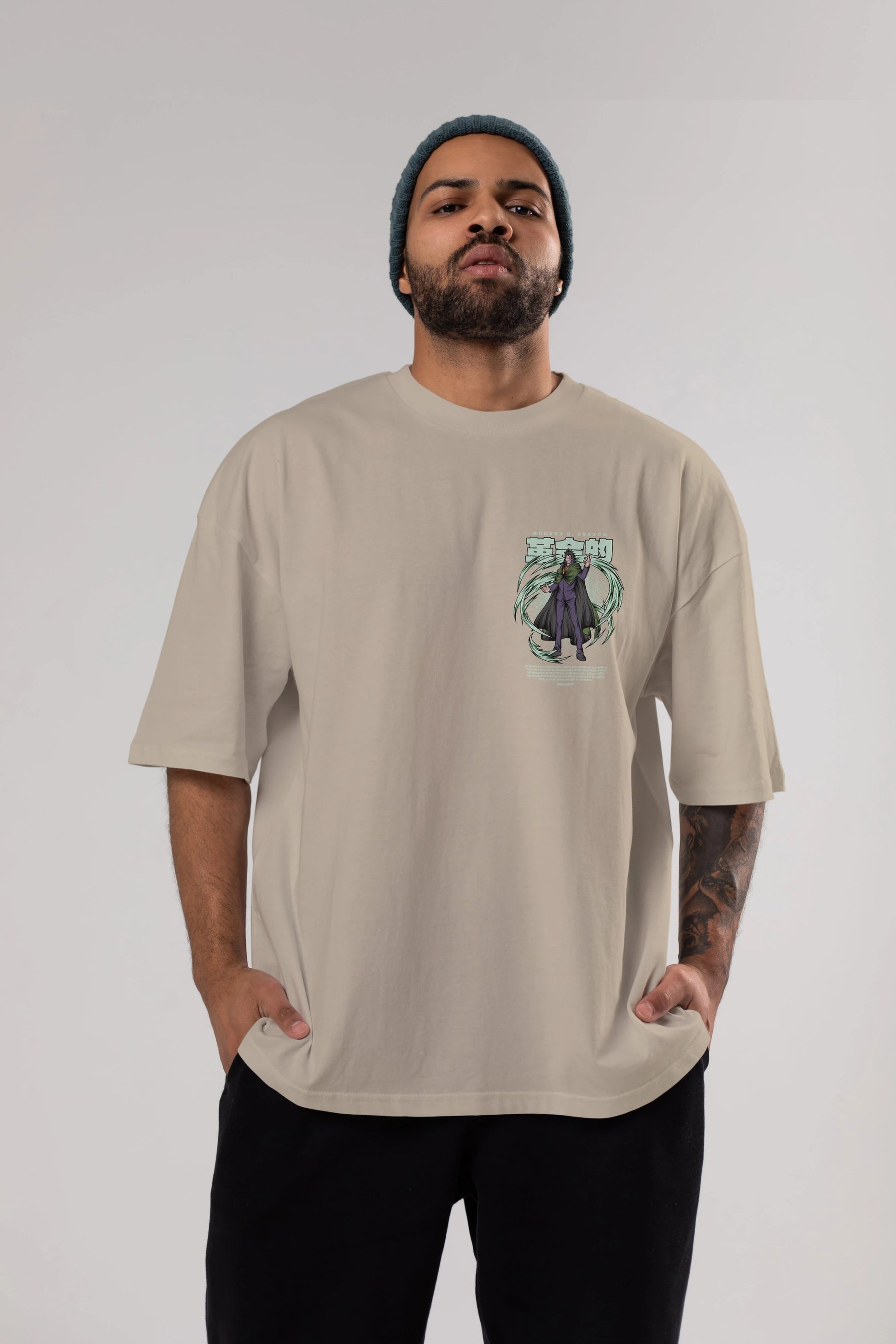 Monkey D. Dragon Ön Sol Baskılı Oversize t-shirt Erkek Kadın Unisex %100 Pamuk Bisiklet Yaka tişort