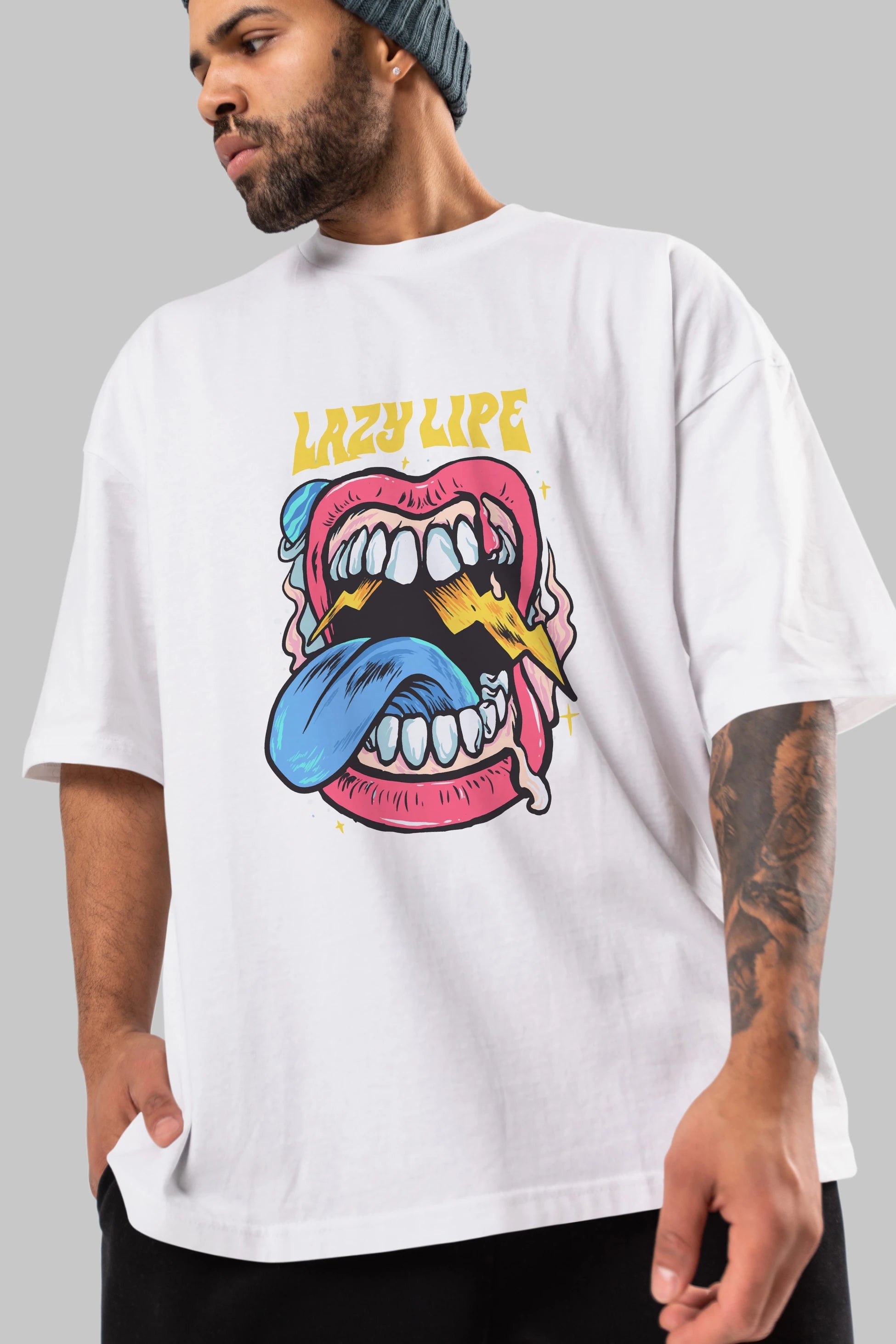 Lazy Lipe Ön Baskılı Oversize t-shirt Erkek Kadın Unisex