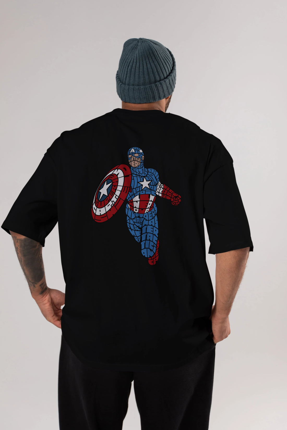 Star and Stripes Hero Arka Baskılı Oversize t-shirt %100 pamuk Erkek Kadın Unisex