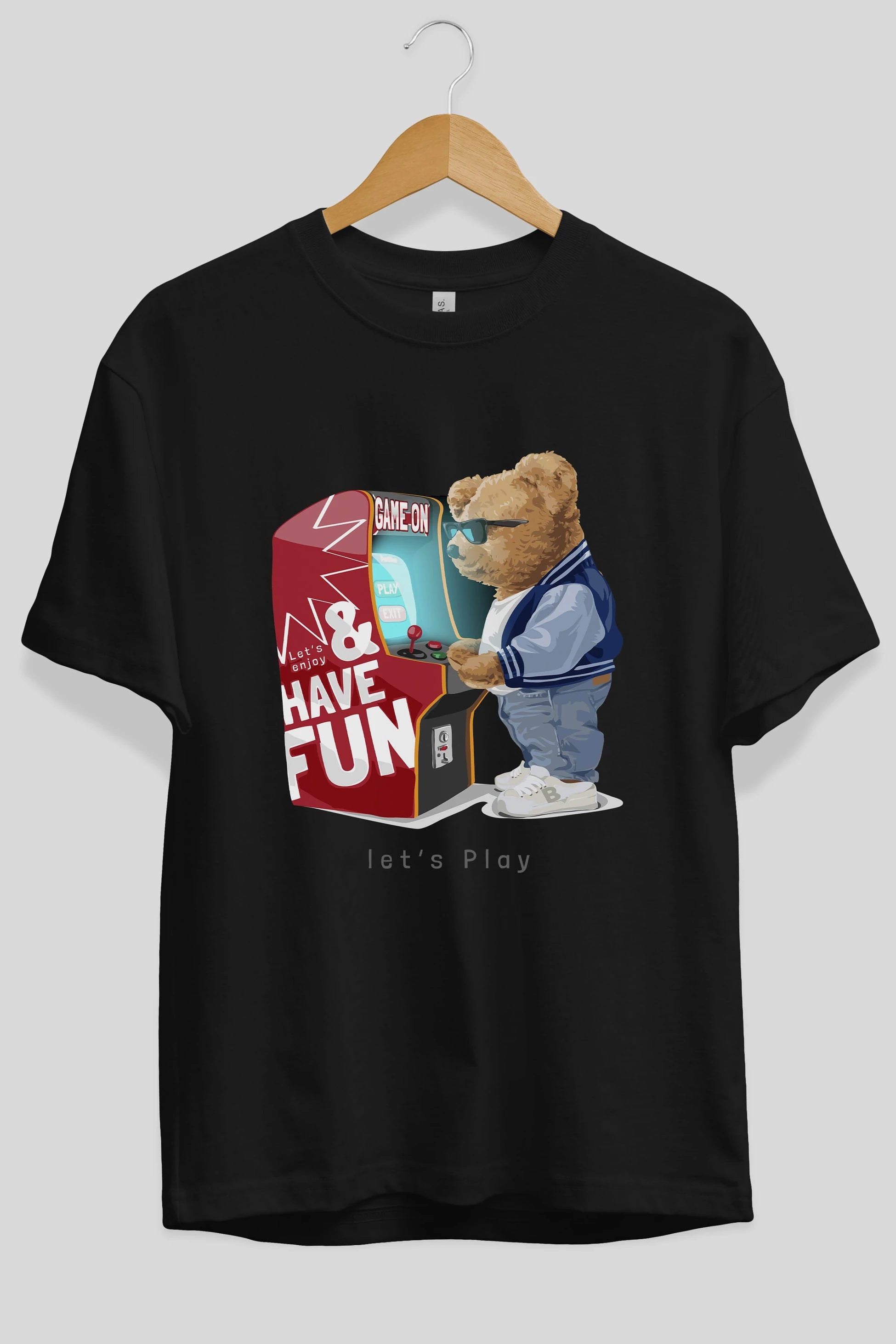 Teddy Bear Lets Play Ön Baskılı Oversize t-shirt Erkek Kadın Unisex %100 Pamuk