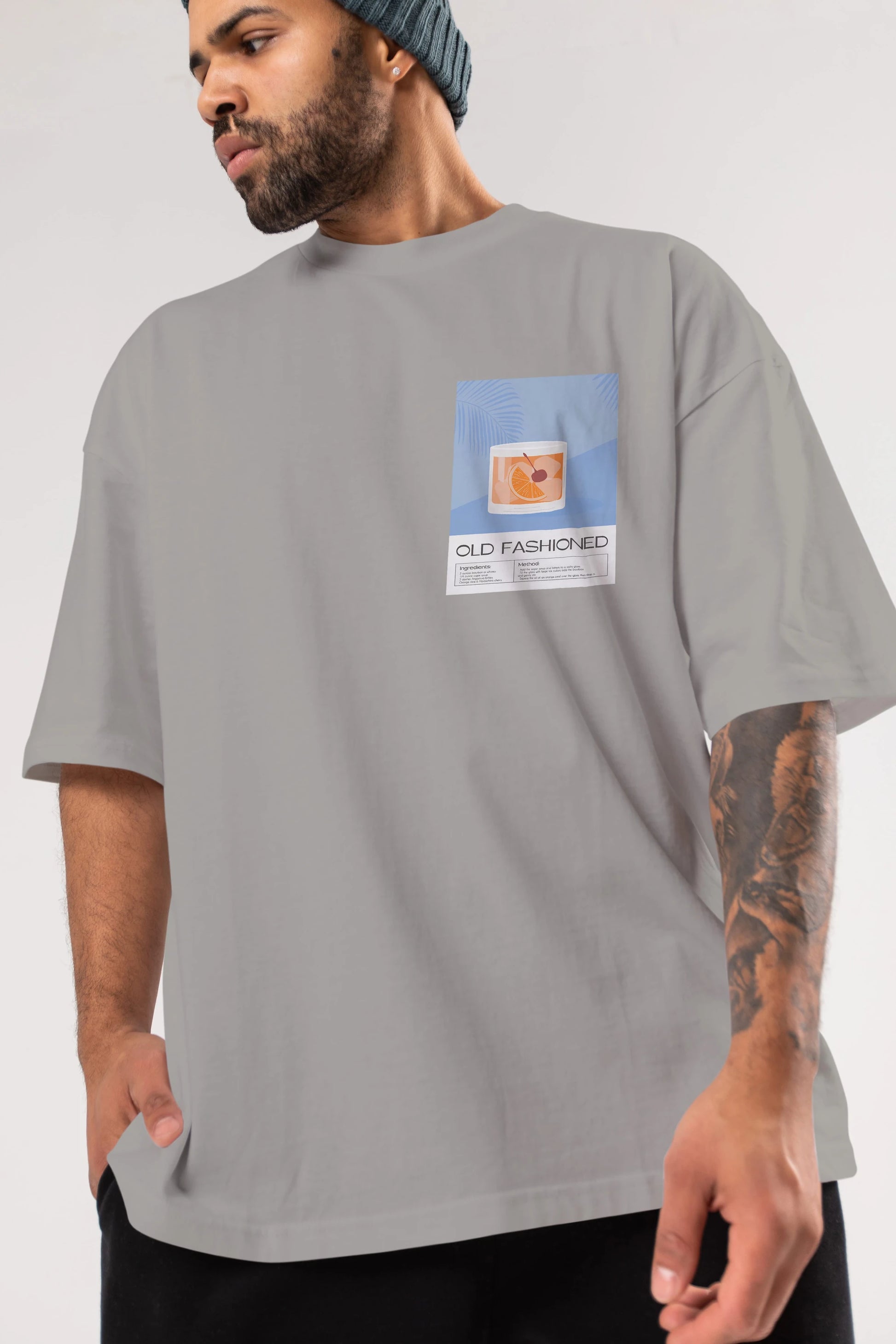 Old Fashioned 3 Ön Sol Baskılı Oversize t-shirt Erkek Kadın Unisex %100 Pamuk Bisiklet Yaka tişort