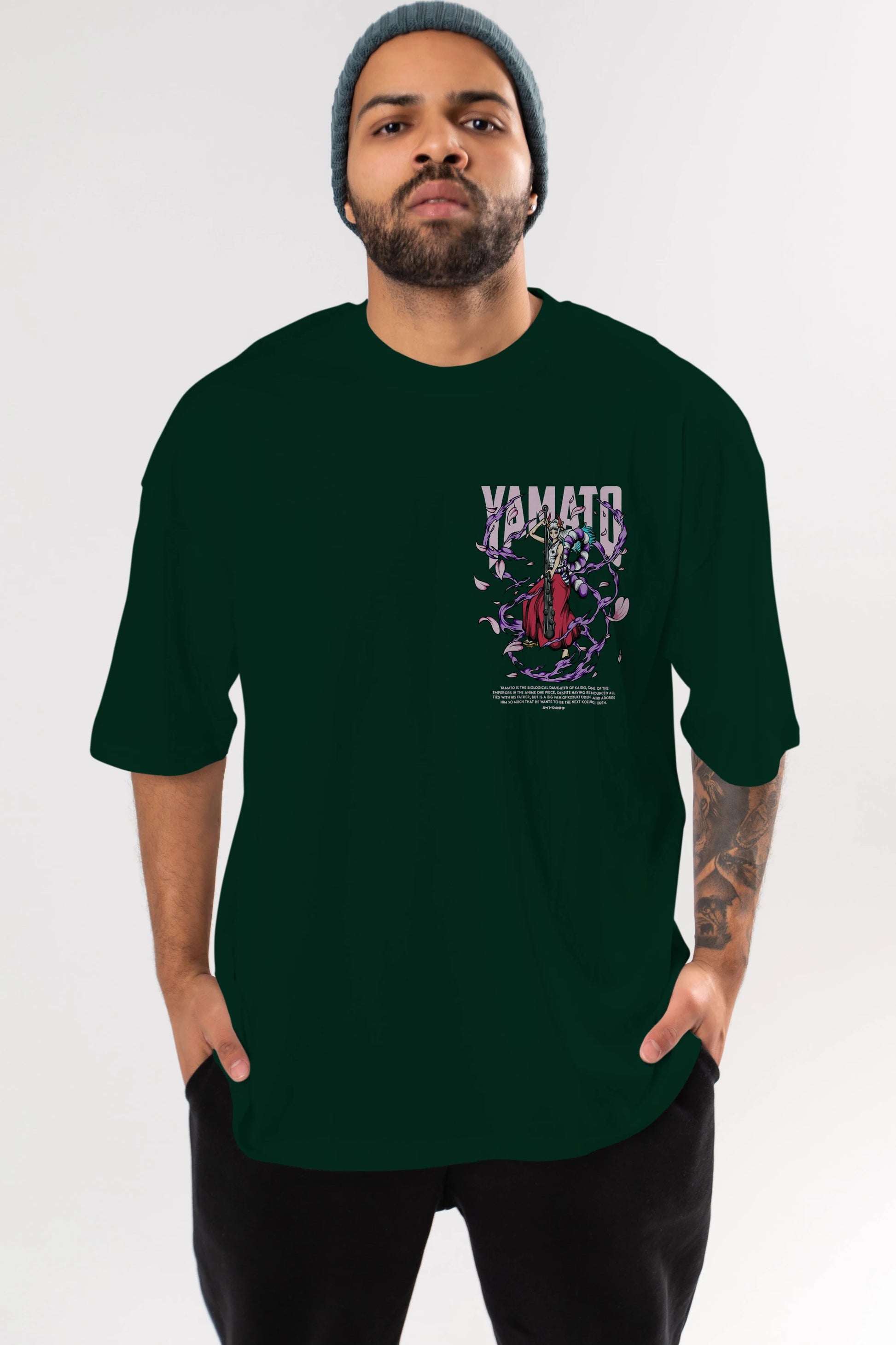 Yamato Ön Sol Baskılı Oversize t-shirt Erkek Kadın Unisex %100 Pamuk Bisiklet Yaka tişort