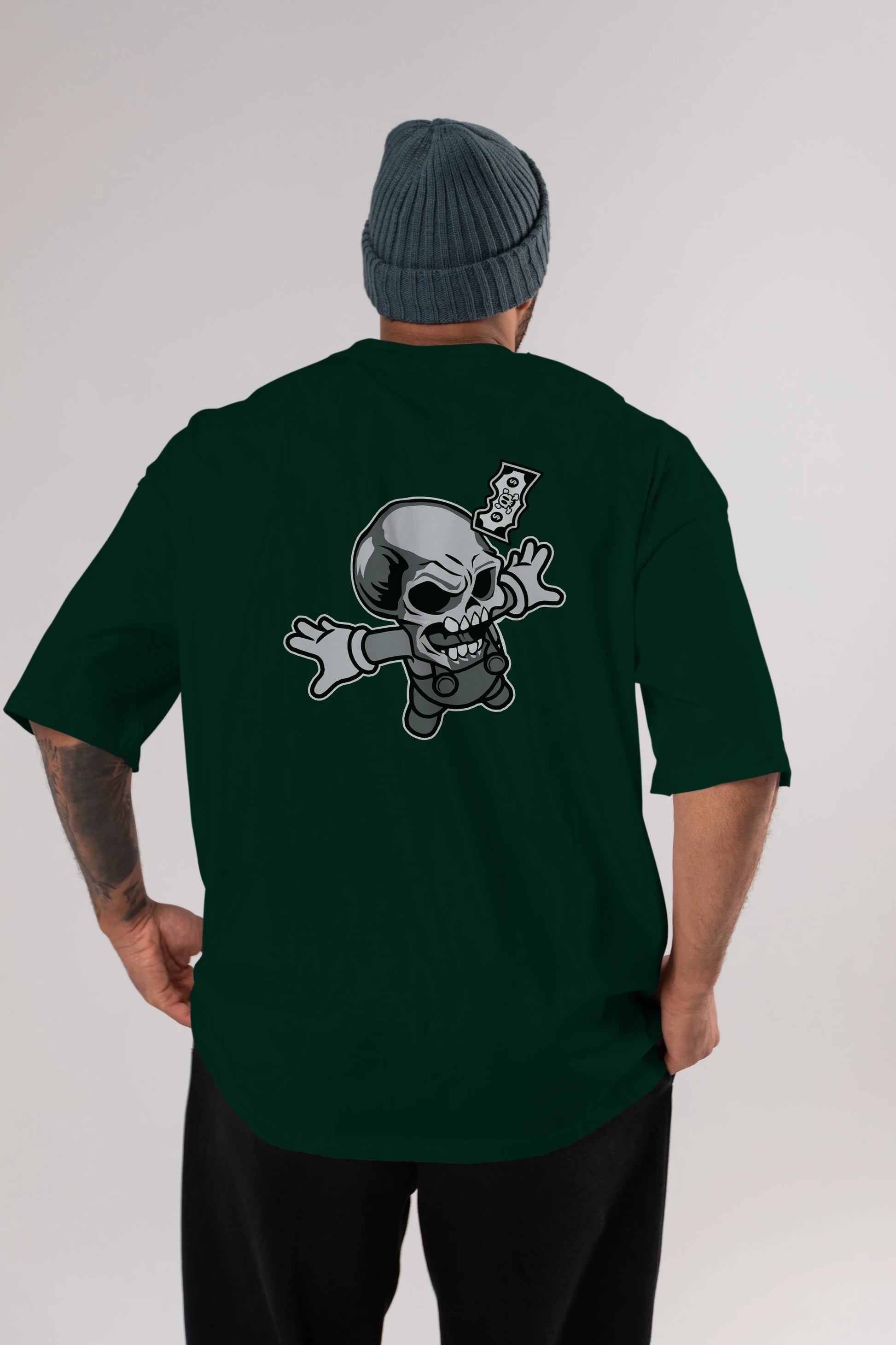 Skull Drowning Arka Baskılı Oversize t-shirt Erkek Kadın Unisex %100 Pamuk tişort