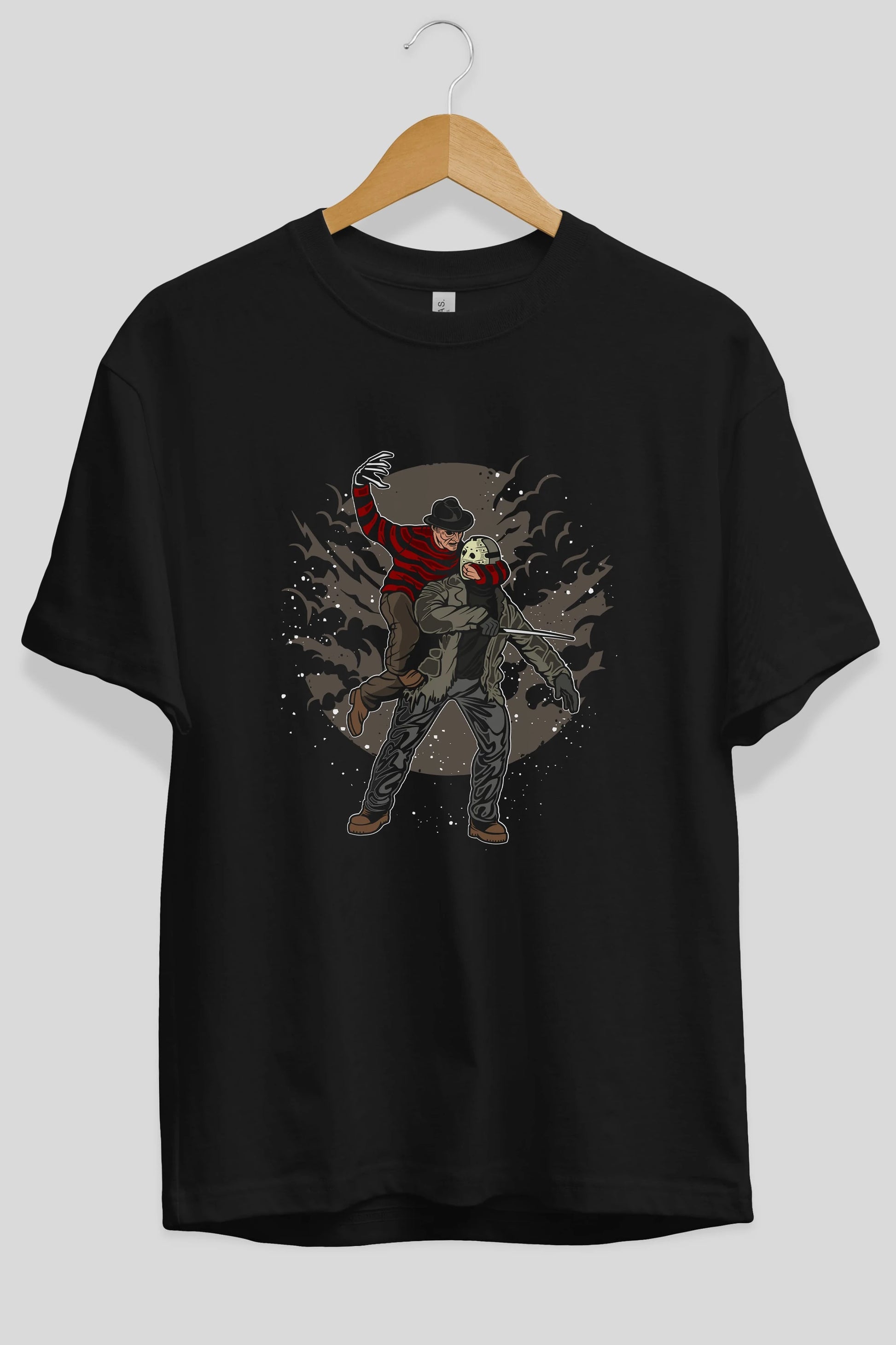 FREDDY VS JASON Ön Baskılı Oversize t-shirt Erkek Kadın Unisex %100 Pamuk tişort