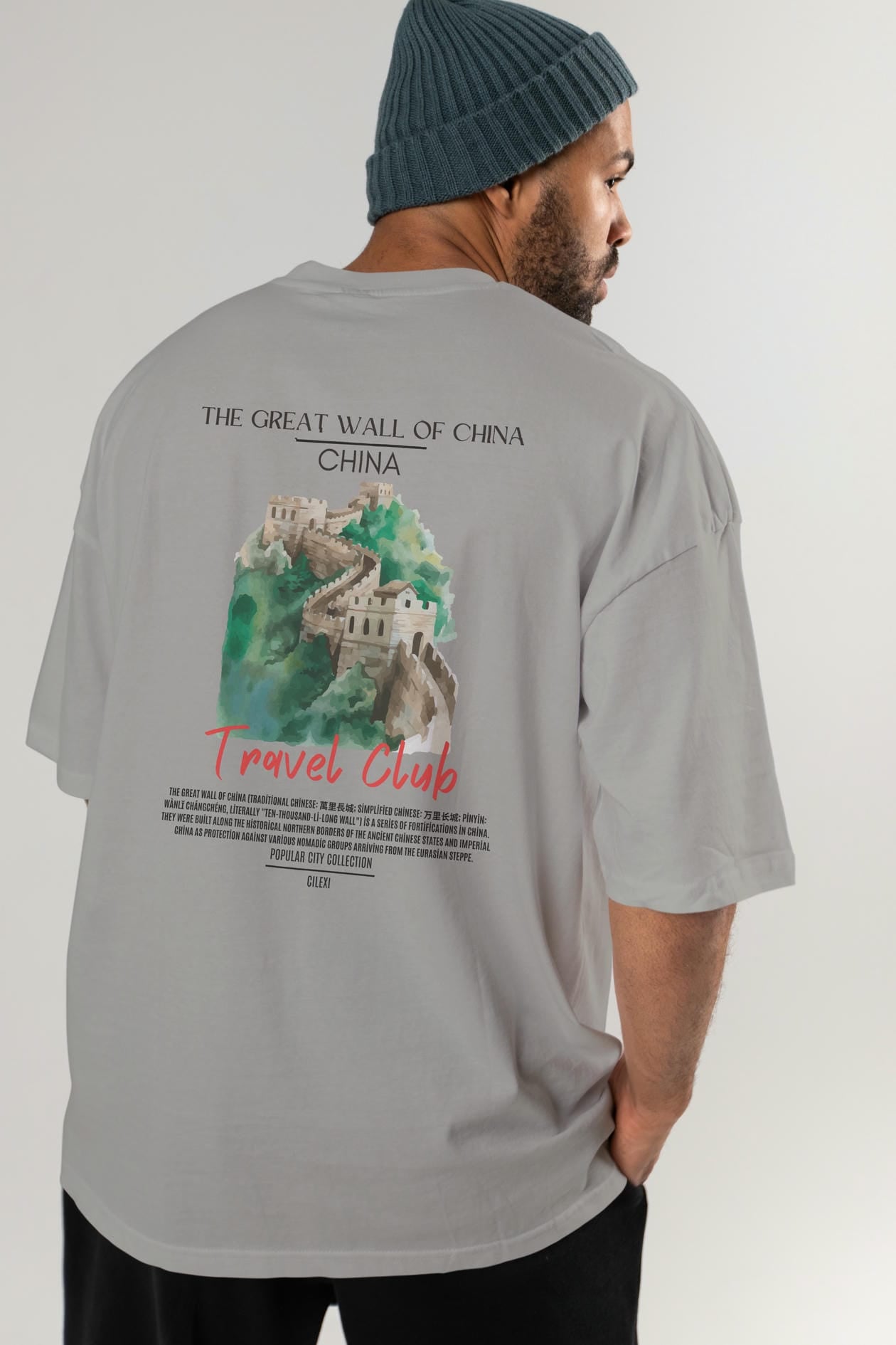 The Great Wall Of China Arka Baskılı Oversize t-shirt Erkek Kadın Pamuk Bisiklet Yaka tişort