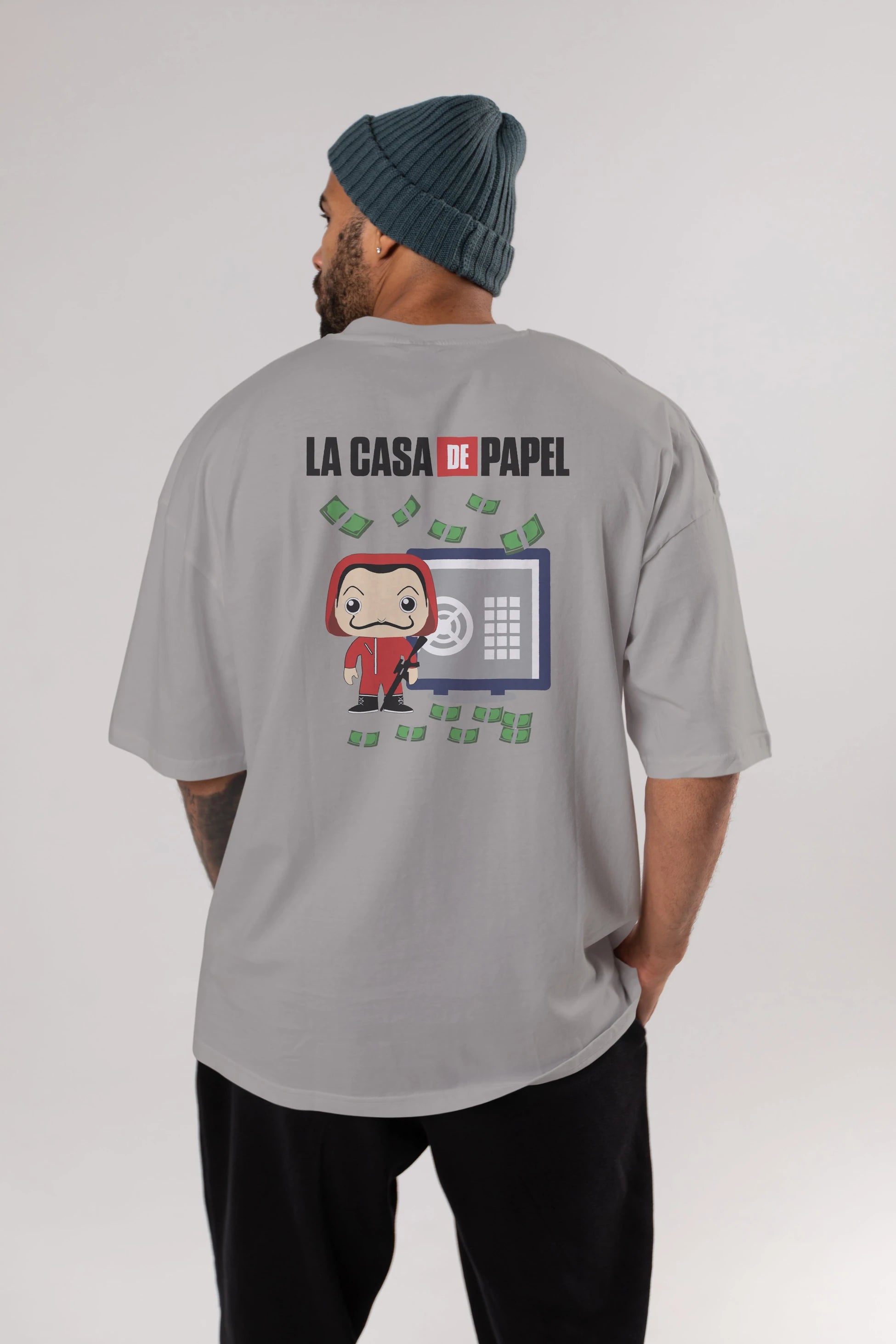 La Casa De Papel (4) Arka Baskılı Oversize t-shirt Erkek Kadın Unisex %100 Pamuk Bisiklet Yaka tişort