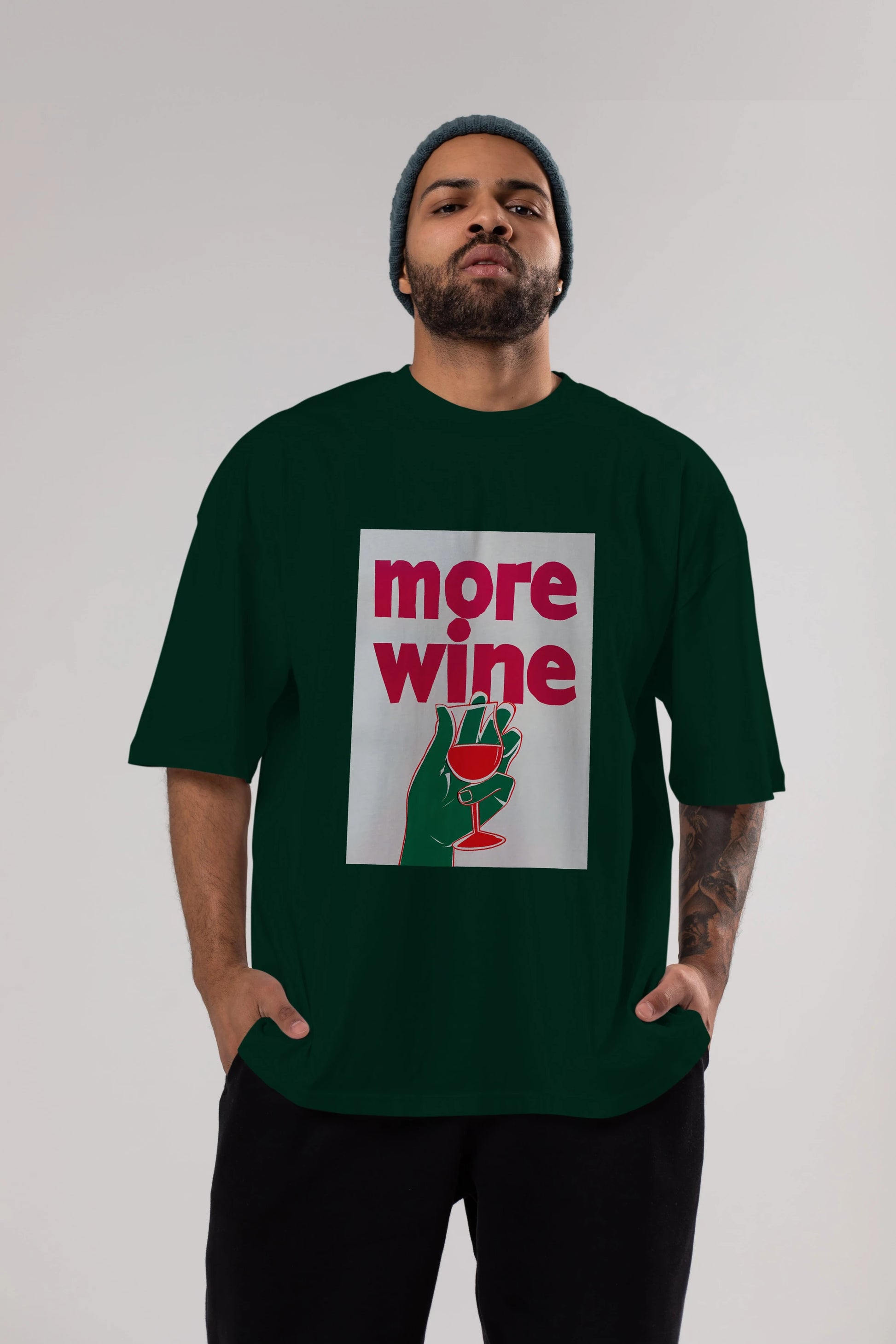 More Wine 3 Ön Baskılı Oversize t-shirt Erkek Kadın Unisex %100 Pamuk Bisiklet Yaka tişort
