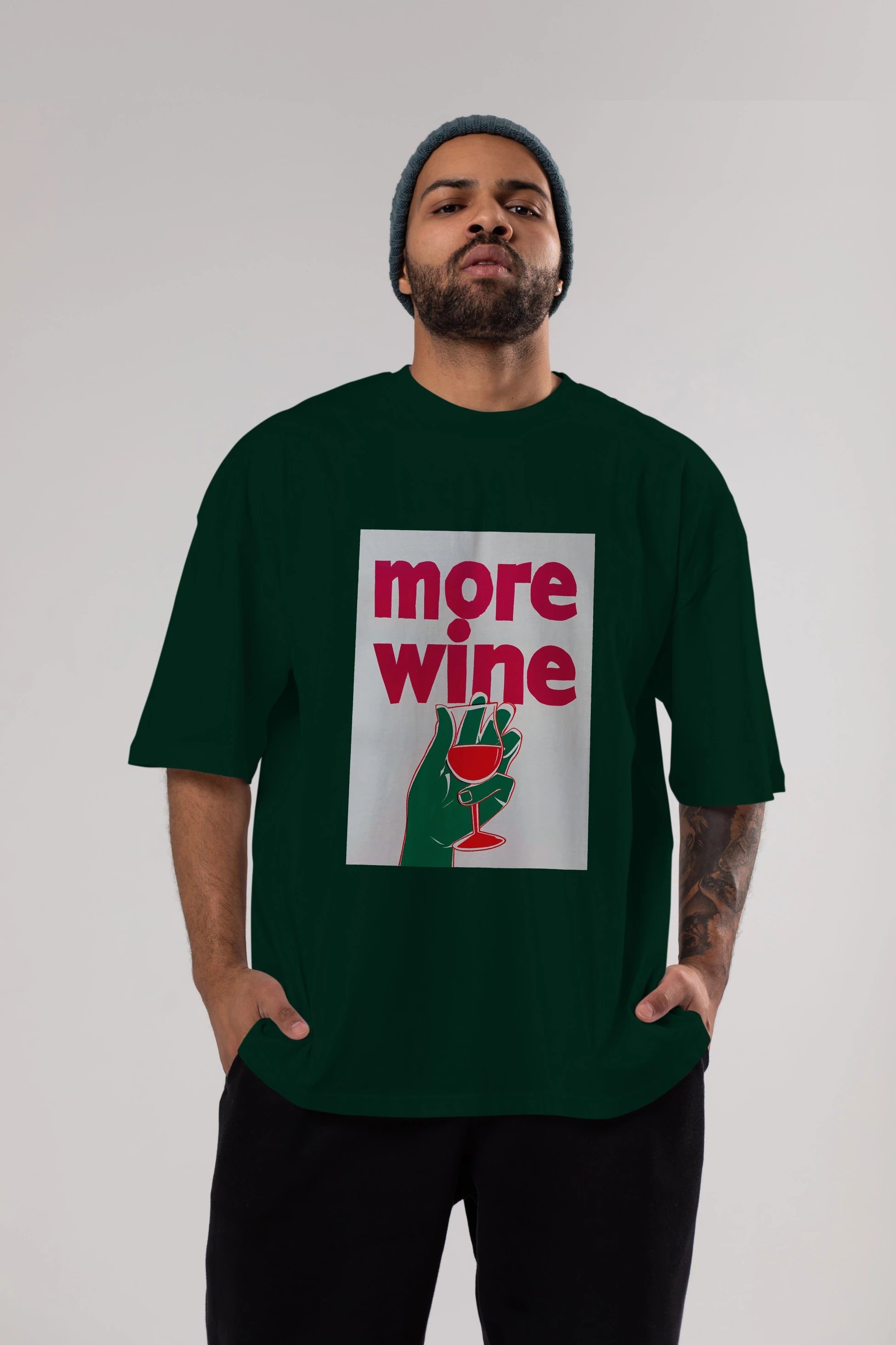 More Wine 3 Ön Baskılı Oversize t-shirt Erkek Kadın Unisex %100 Pamuk Bisiklet Yaka tişort