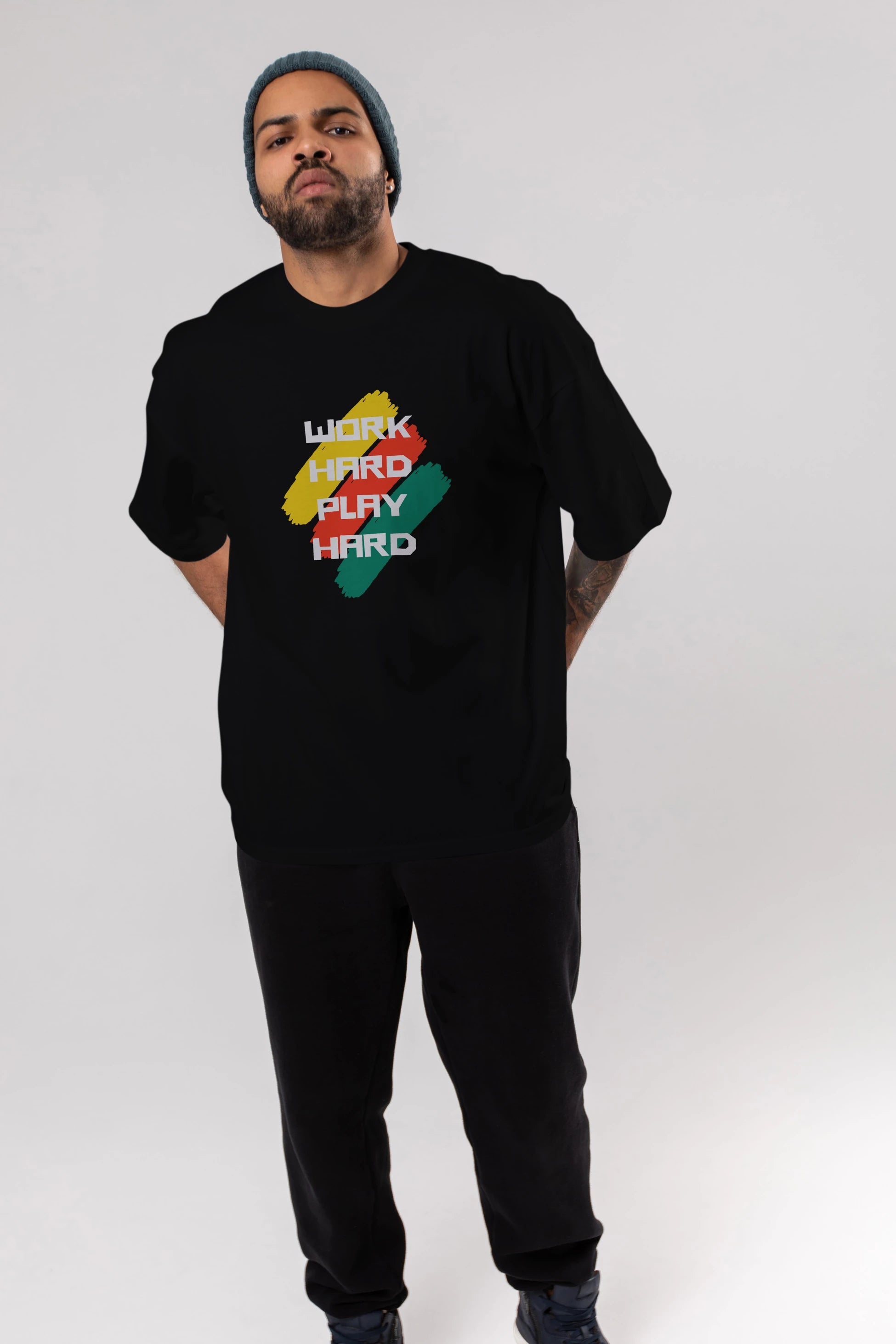 Work Hard Play Hard 2 Ön Baskılı Oversize t-shirt Erkek Kadın Unisex