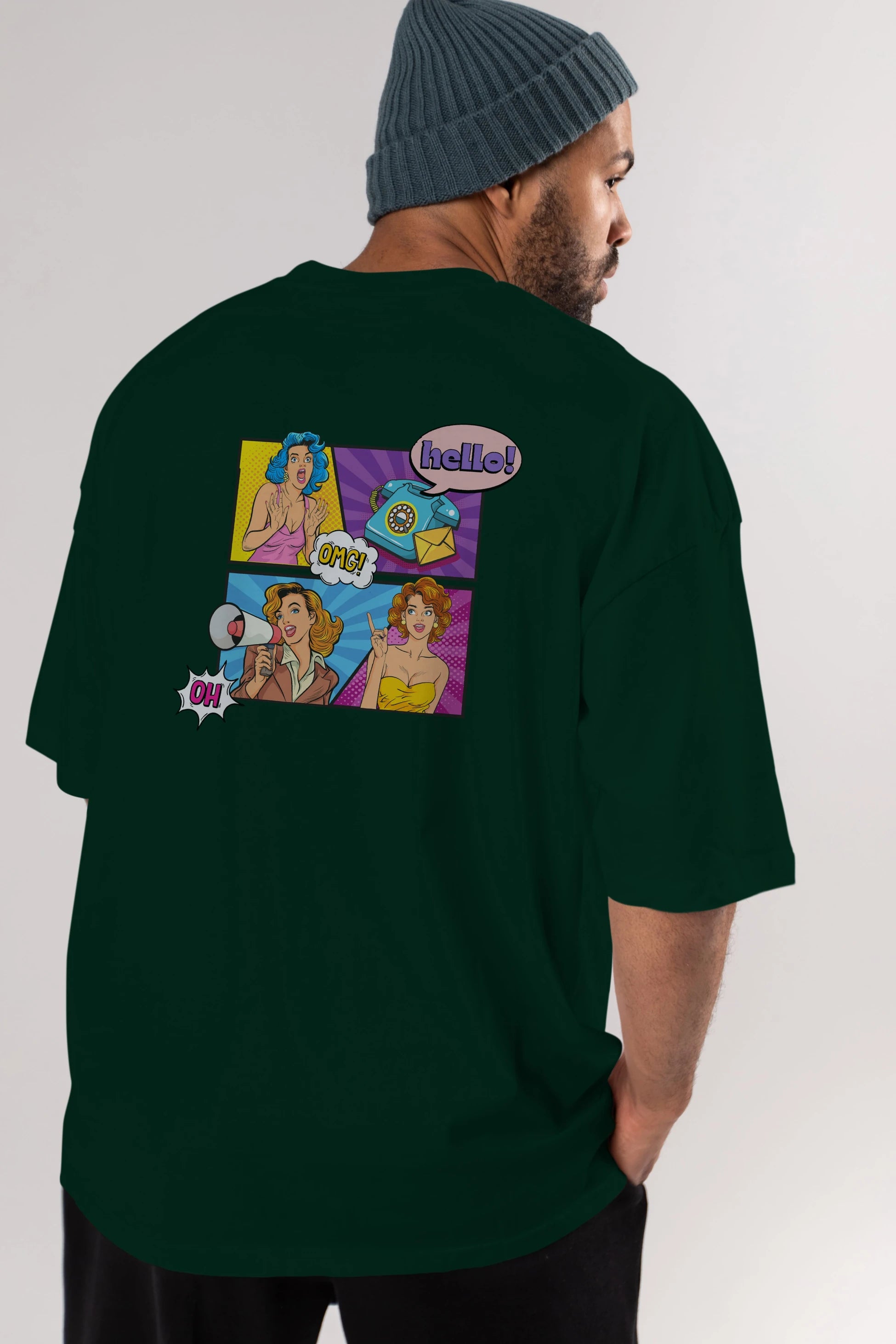 Hello OMG Arka Baskılı Oversize t-shirt Erkek Kadın Unisex