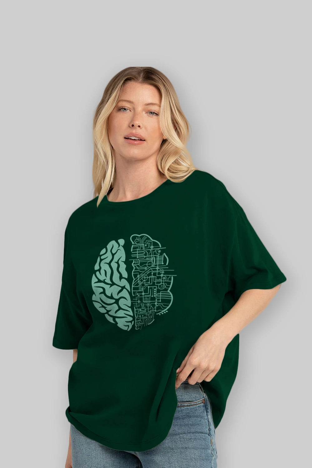 Electric Brain Ön Baskılı Oversize t-shirt %100 pamuk Erkek Kadın Unisex