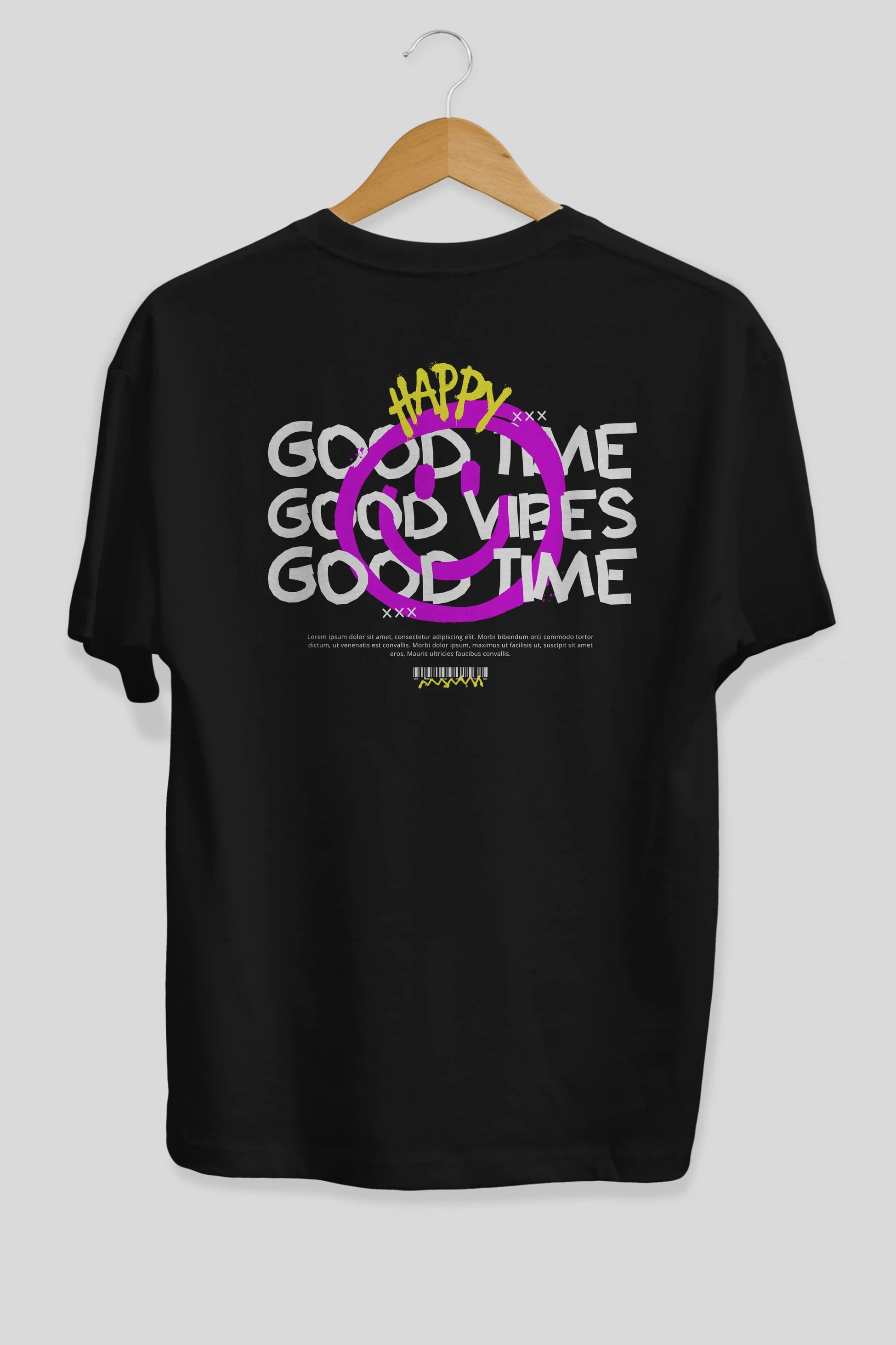 Happy Good Time Yazılı Arka Baskılı Oversize t-shirt Erkek Kadın Unisex