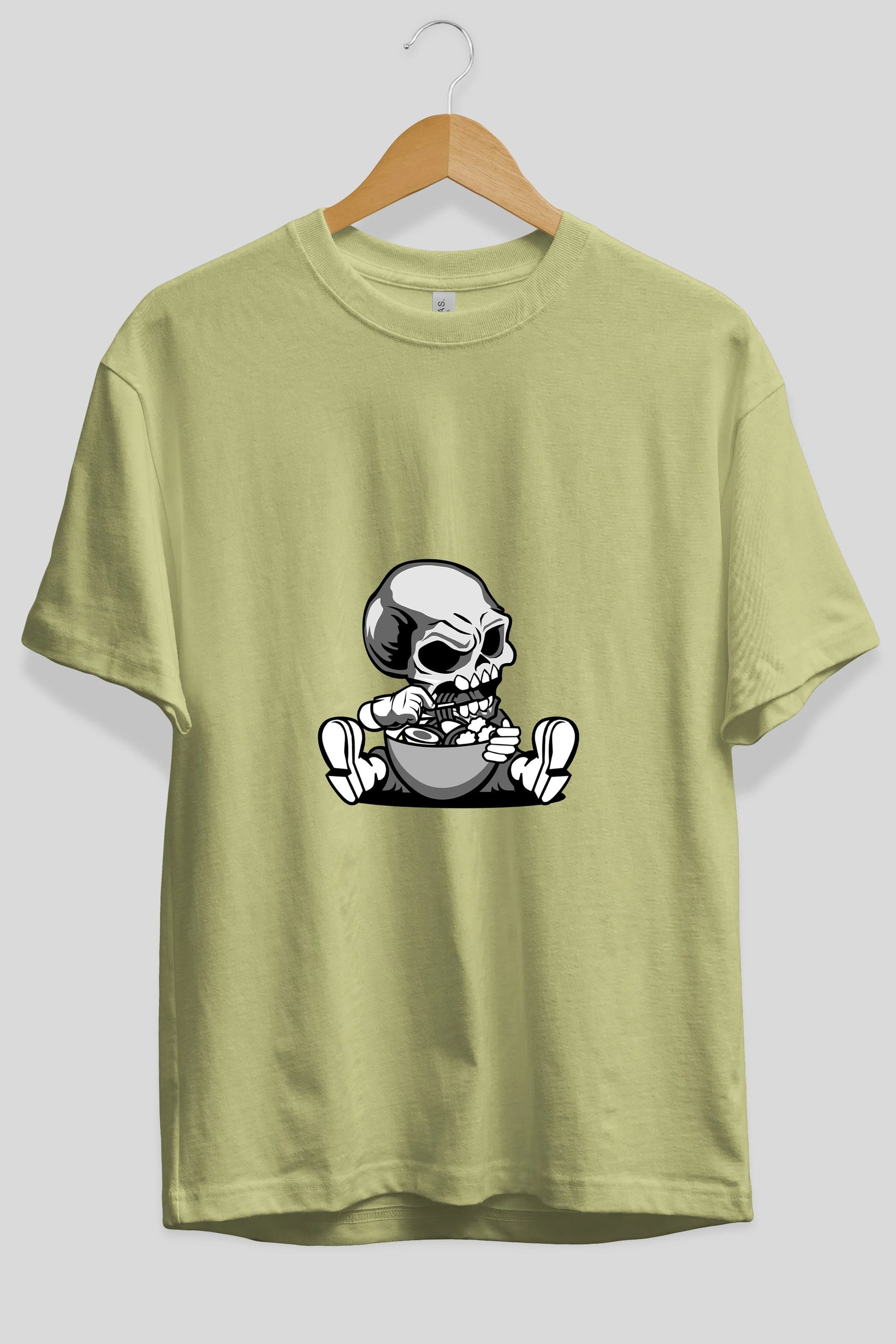 Skull Eat Ramen Ön Baskılı Oversize t-shirt Erkek Kadın Unisex %100 Pamuk tişort