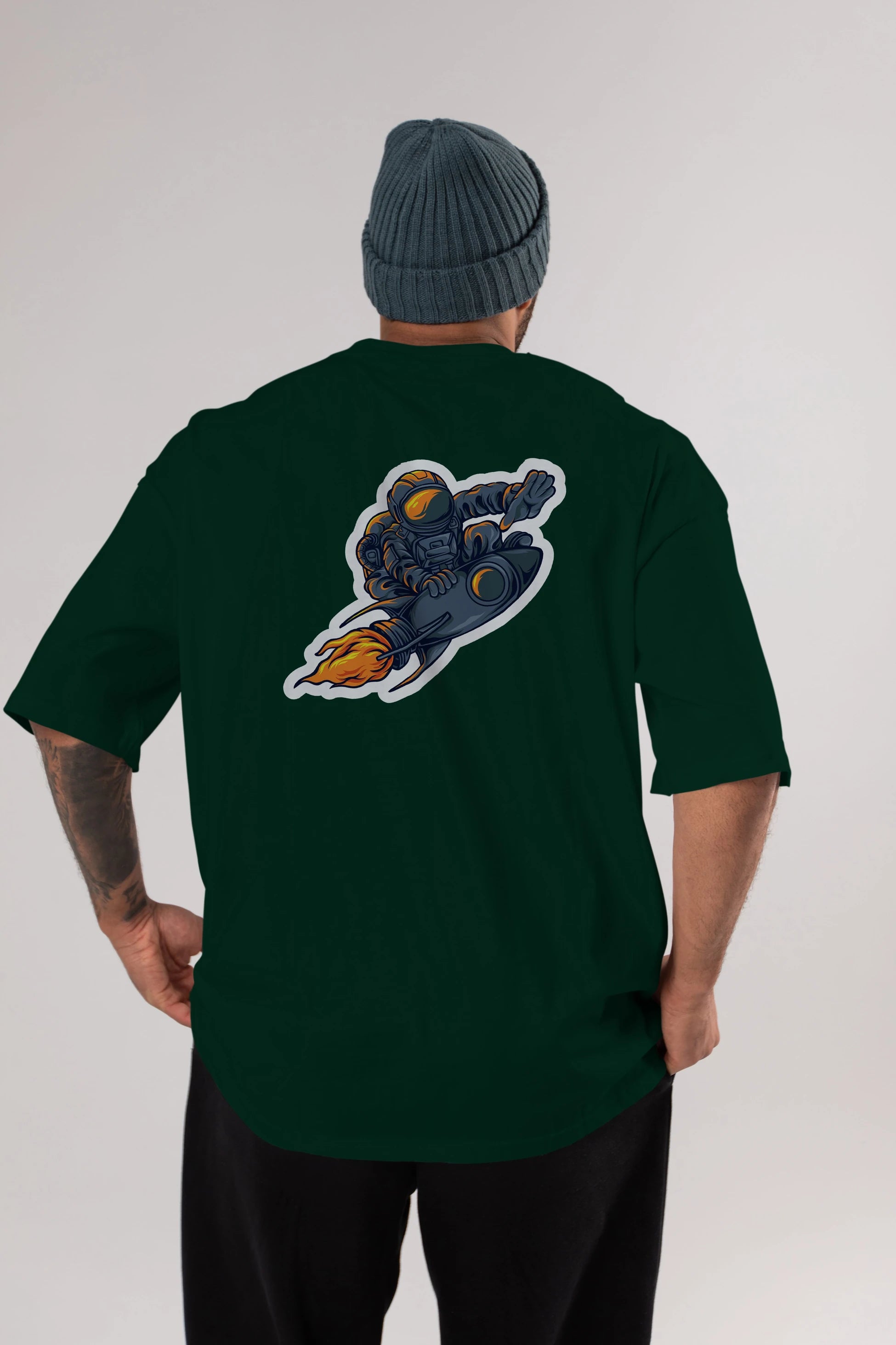 Astrocket Illustration Sticker Arka Baskılı Oversize t-shirt Erkek Kadın Unisex