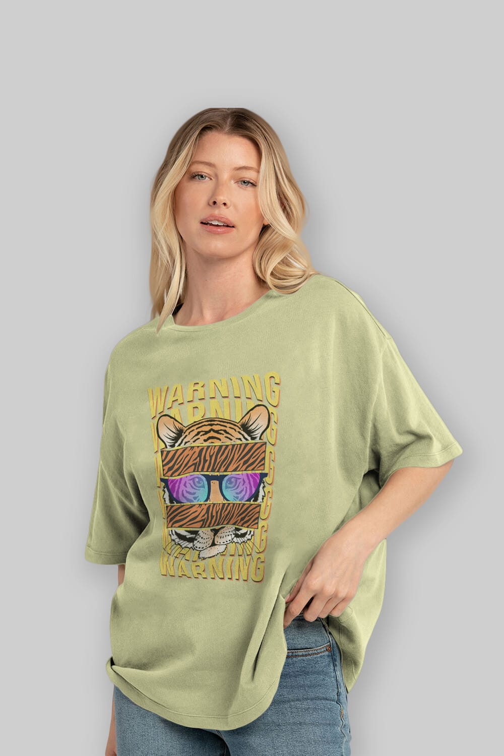 Warning Yazılı Ön Baskılı Oversize t-shirt Erkek Kadın Unisex
