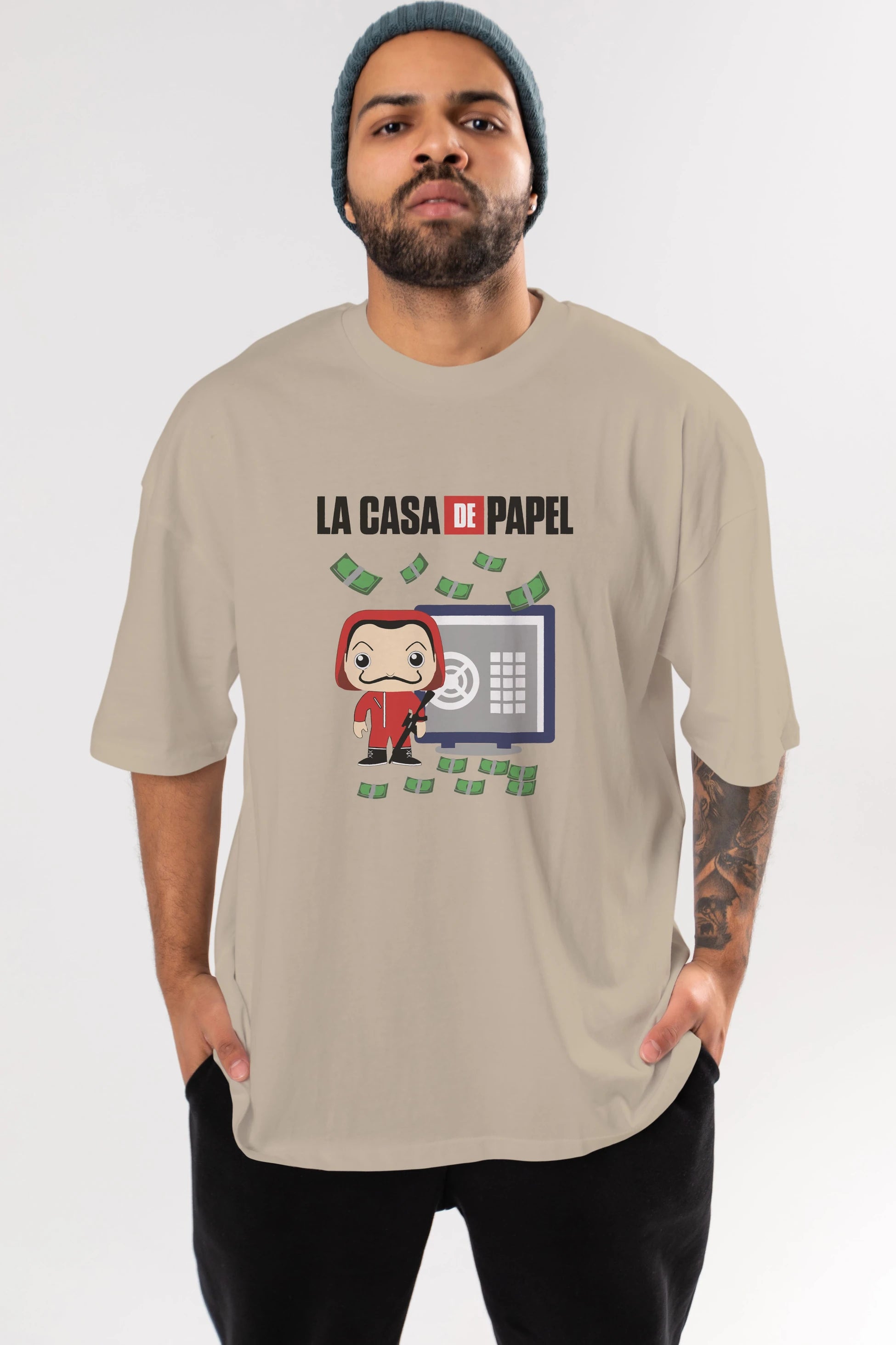 La Casa De Papel (4) Ön Baskılı Oversize t-shirt Erkek Kadın Unisex %100 Pamuk Bisiklet Yaka tişort