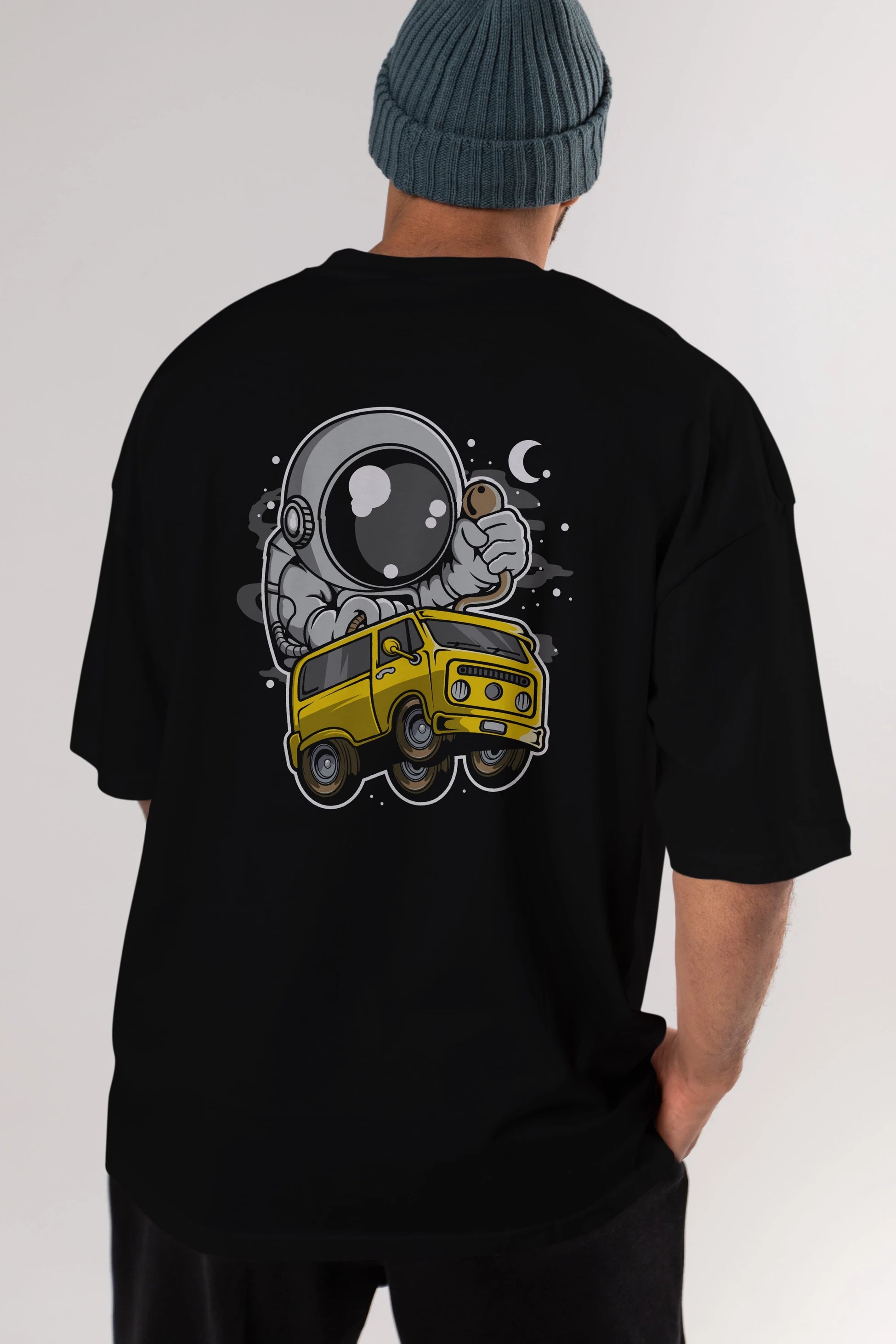 Astronaut Car Racer Arka Baskılı Oversize t-shirt Erkek Kadın Unisex