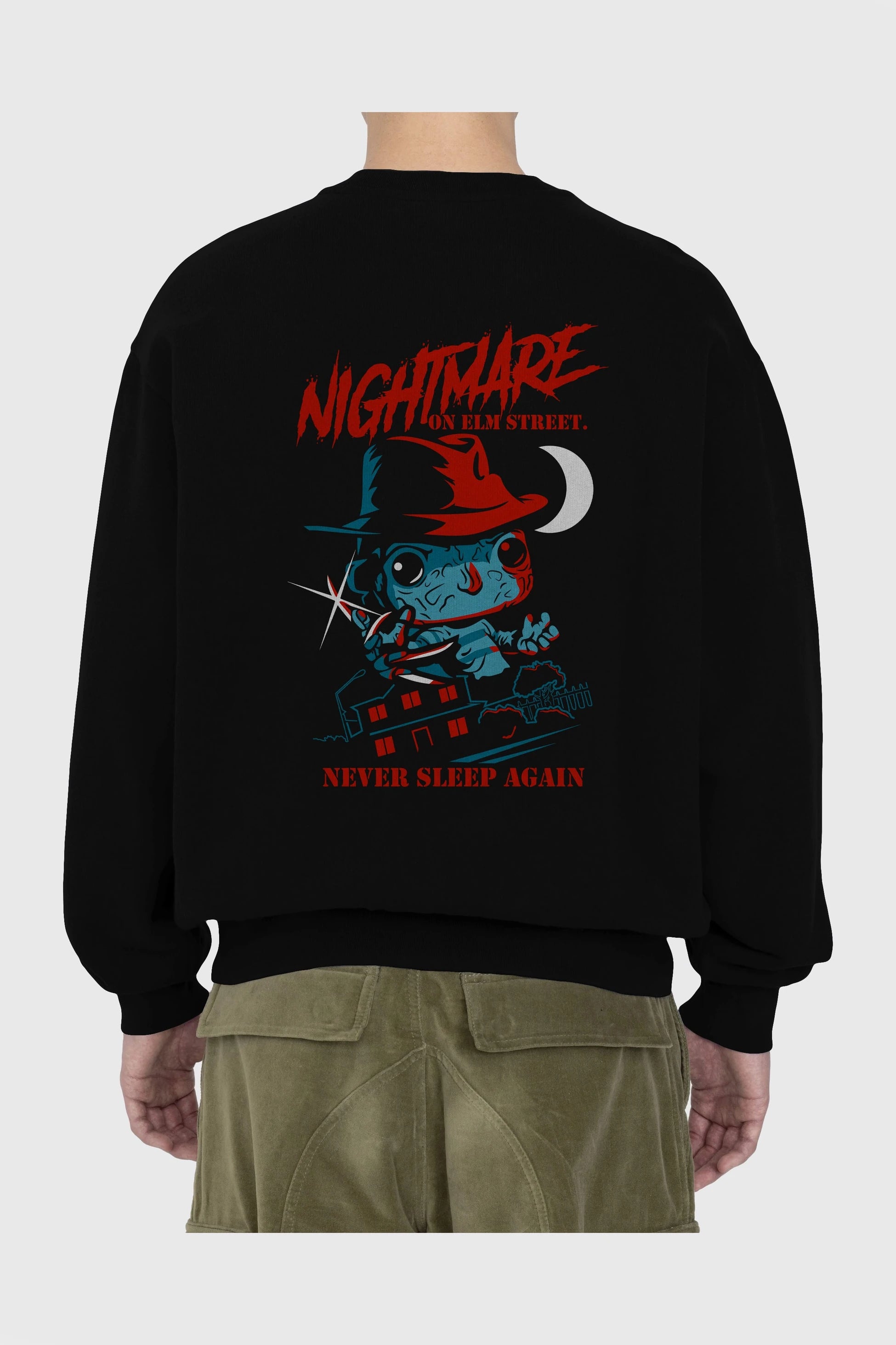 Nightmare Elm Sokağı Arka Baskılı Oversize Sweatshirt Erkek Kadın Unisex