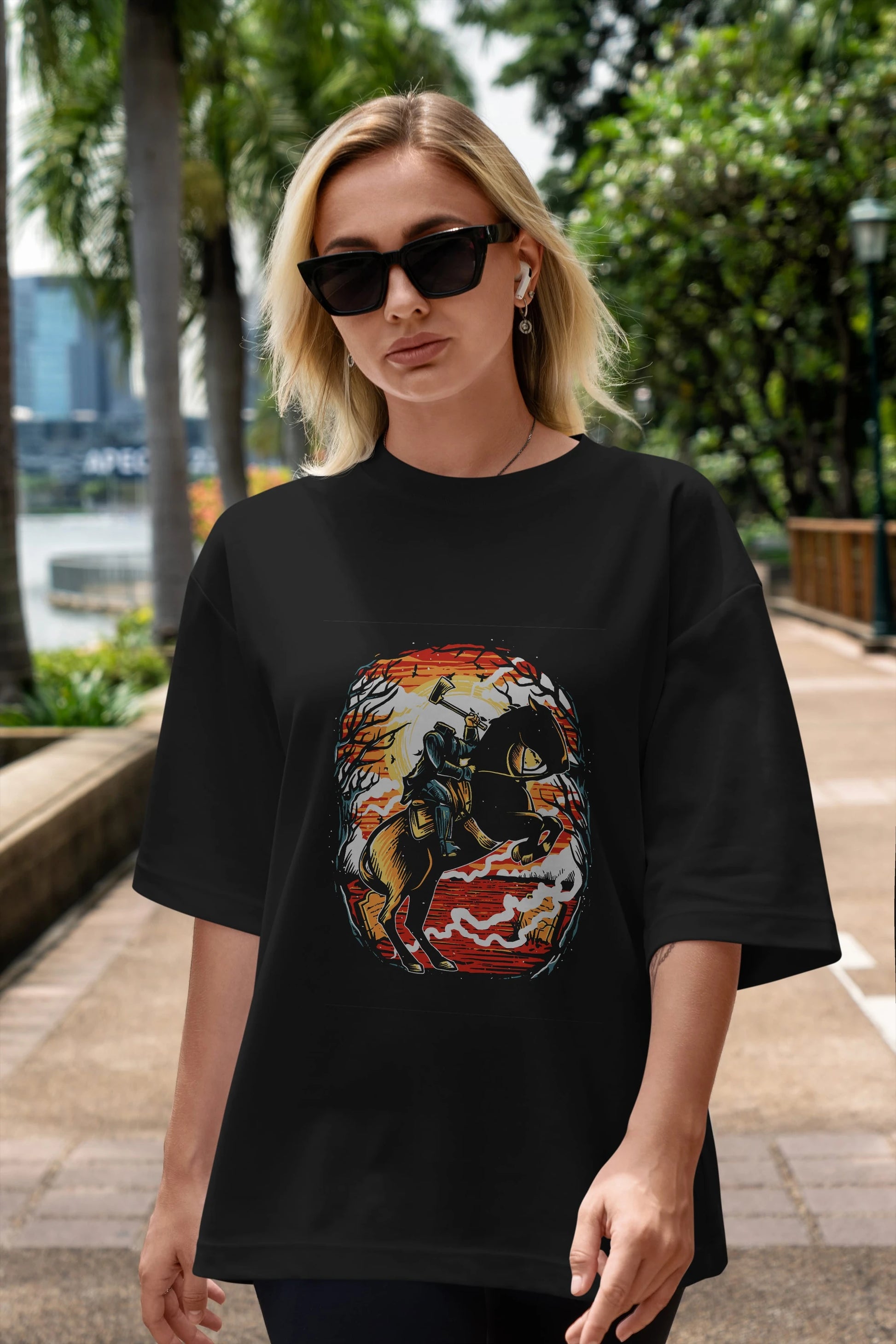 Headless Horseman Ön Baskılı Oversize t-shirt Erkek Kadın Unisex %100 Pamuk tişort
