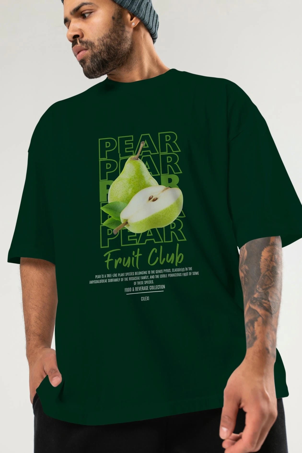 Pear Ön Baskılı Oversize t-shirt Erkek Kadın Pamuk Bisiklet Yaka tişort