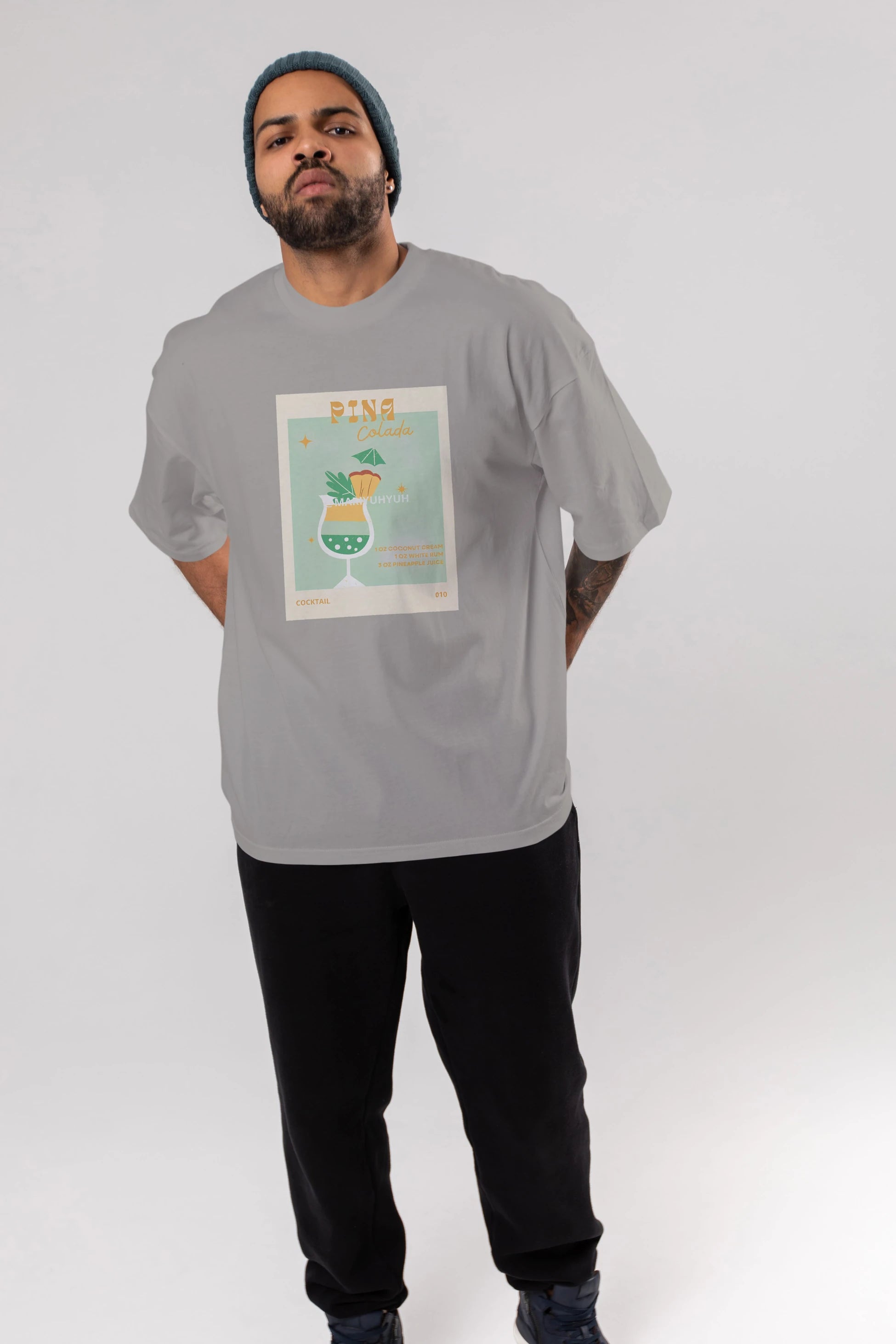 Pina Colada Ön Baskılı Oversize t-shirt Erkek Kadın Unisex %100 Pamuk Bisiklet Yaka tişort