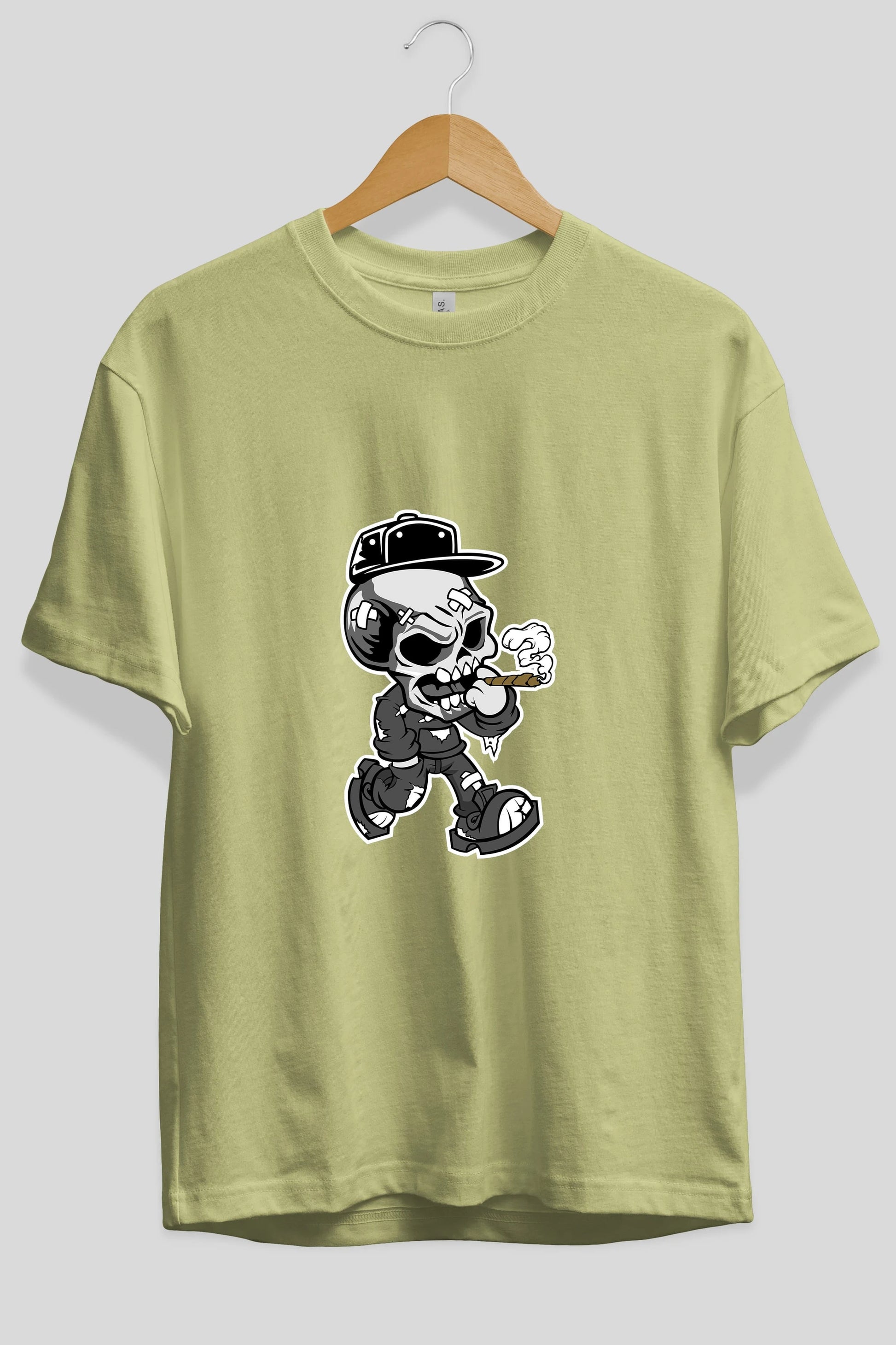 Skull Smoker Ön Baskılı Oversize t-shirt Erkek Kadın Unisex %100 Pamuk tişort