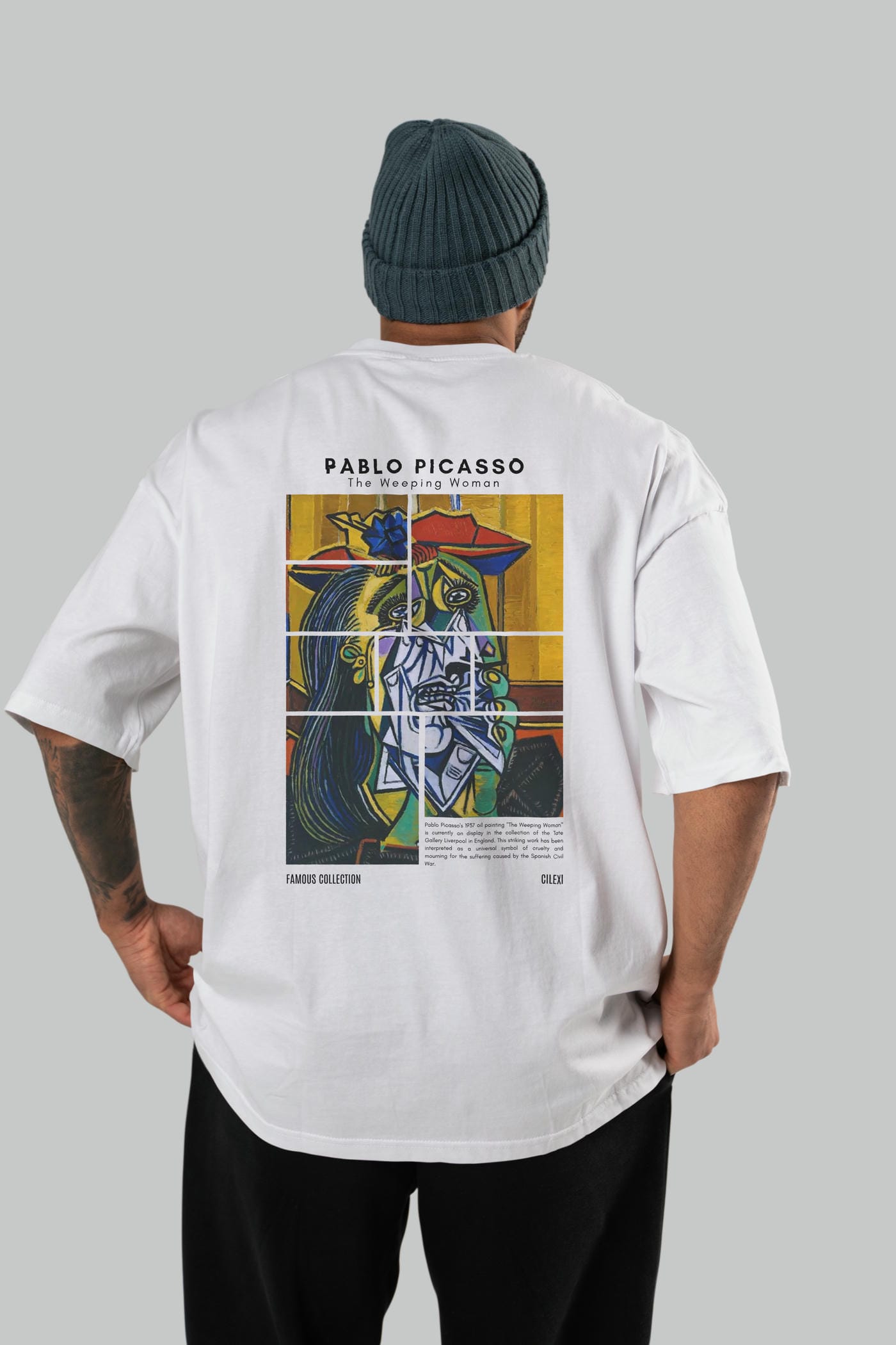 Pablo Picasso Arka Baskılı Oversize t-shirt Erkek Kadın Bisiklet Yaka Pamuk tişort