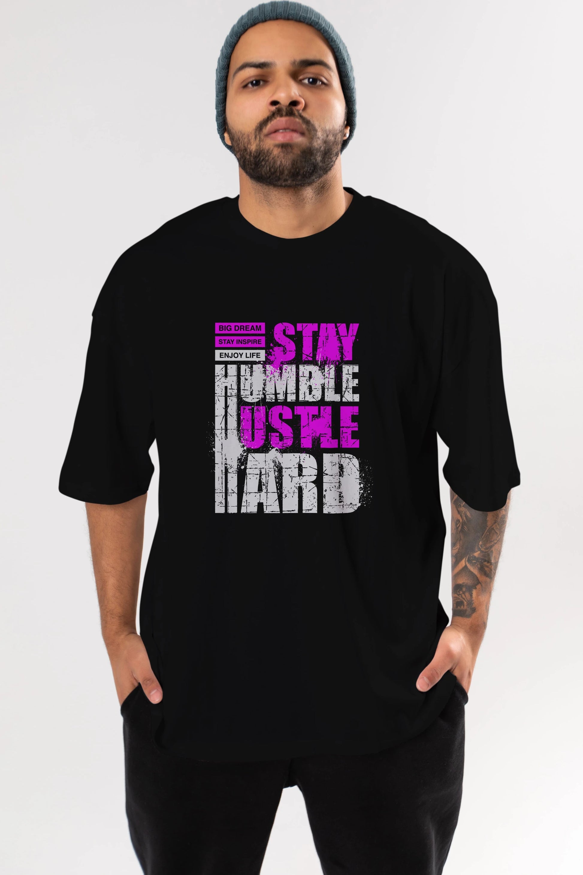 Stay Hustle Ön Baskılı Oversize t-shirt Erkek Kadın Unisex
