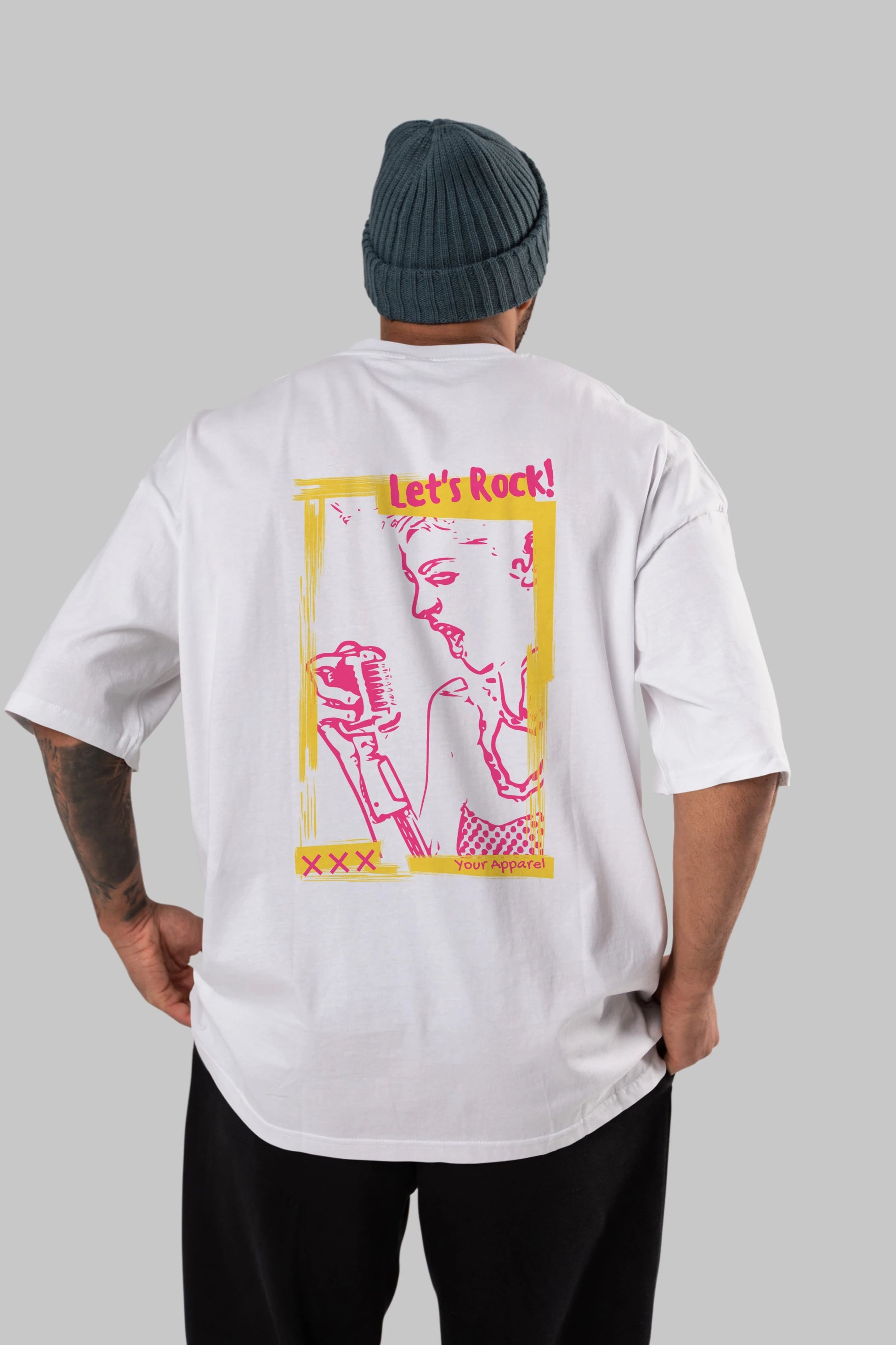 Let's Rock Yazılı Arka Baskılı Oversize t-shirt Erkek Kadın Unisex