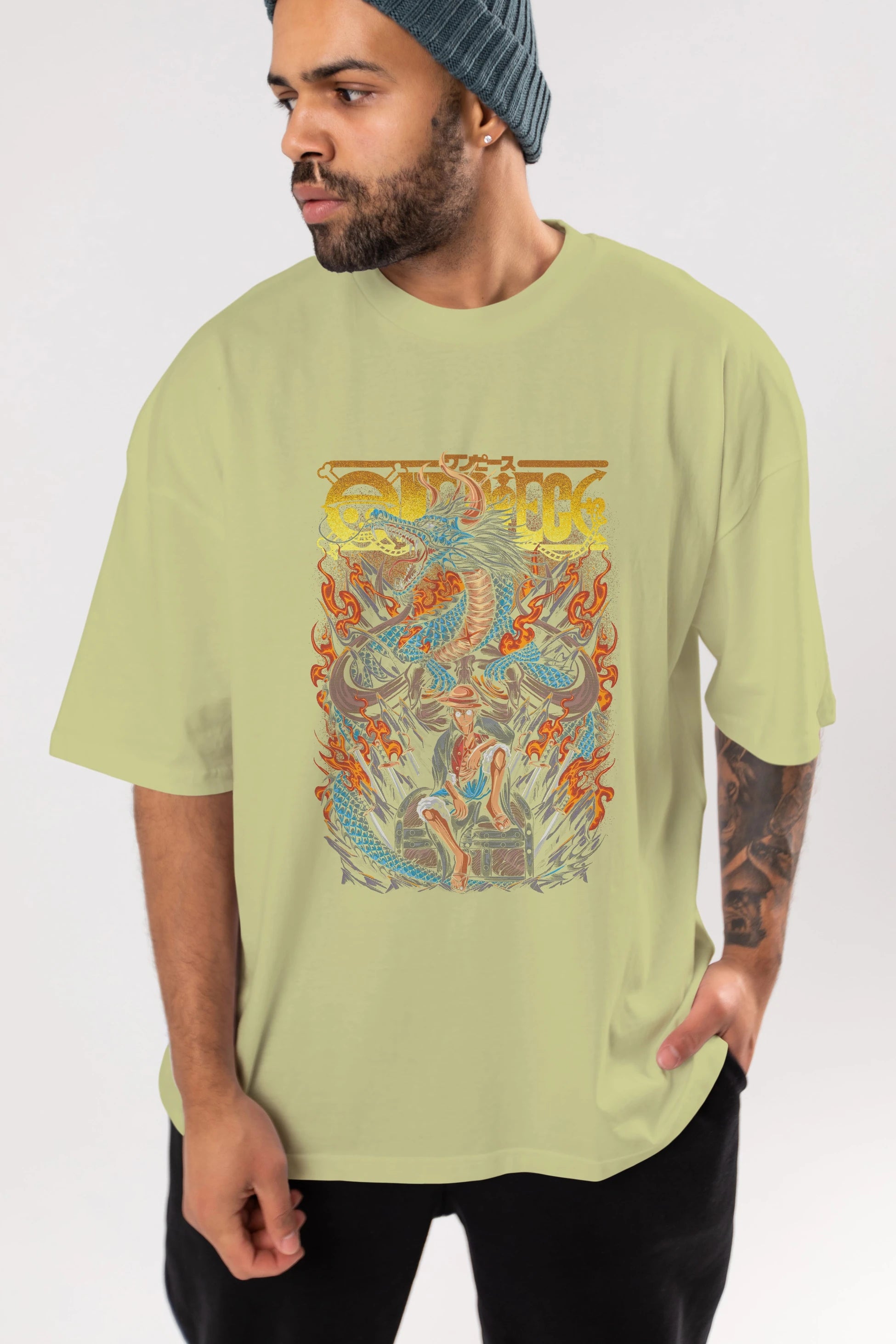 MONKEY D. LUFF-ONE PIECE Anime Ön Baskılı Oversize t-shirt %100 pamuk Erkek Kadın Unisex