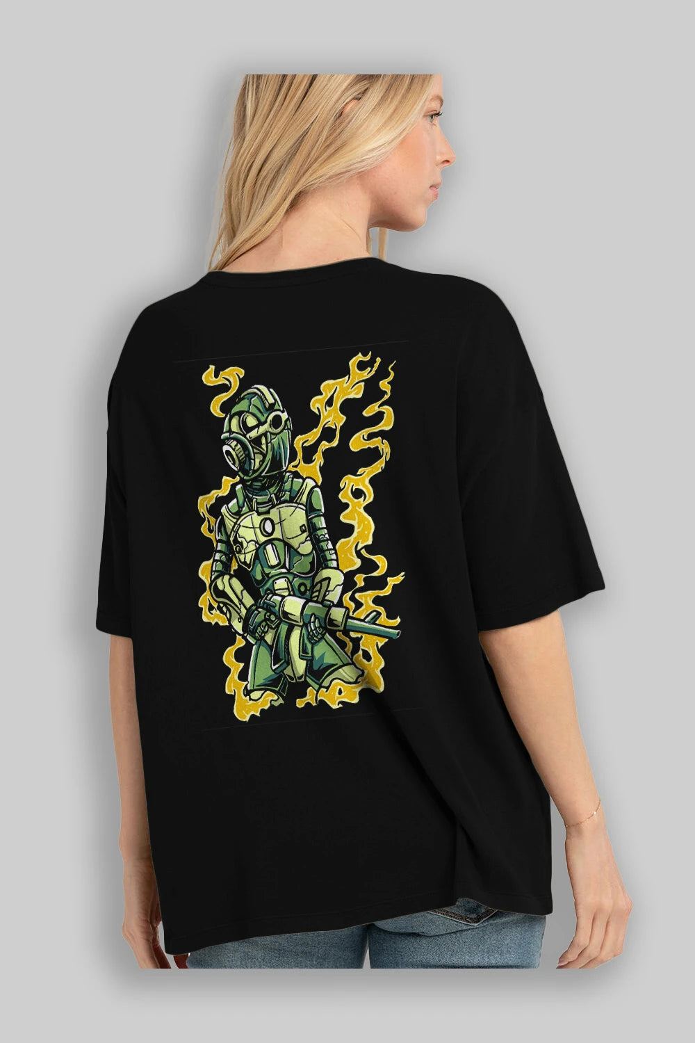 Robot Soldier Arka Baskılı Oversize t-shirt Erkek Kadın Unisex %100 Pamuk