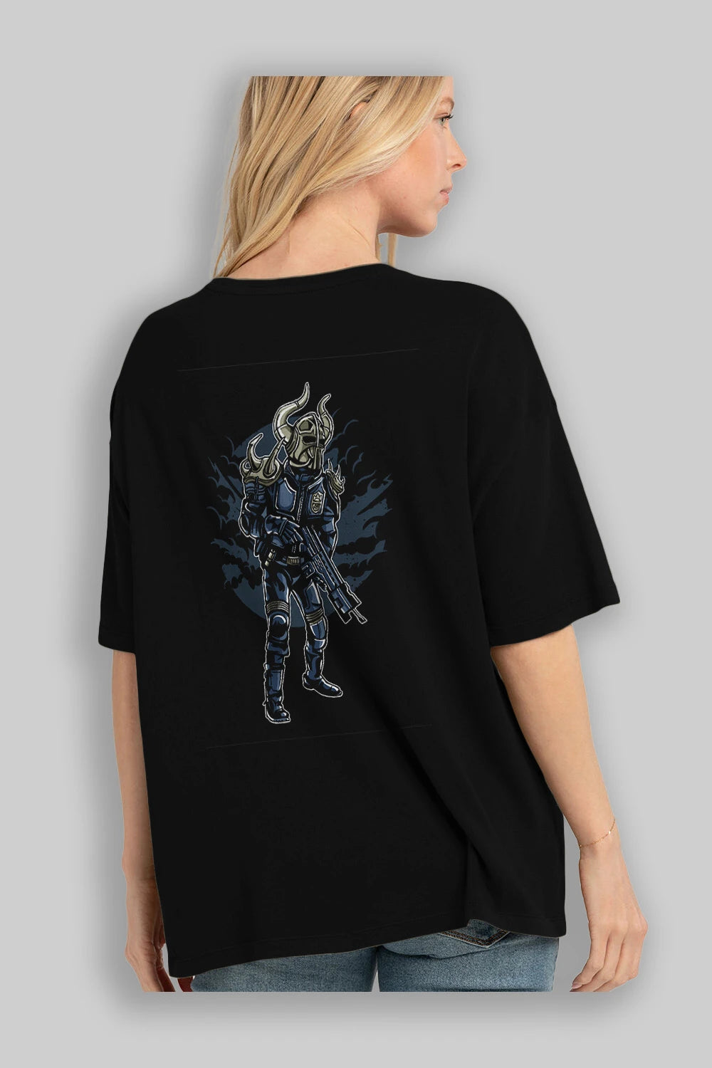 Viking Soldier Arka Baskılı Oversize t-shirt Erkek Kadın Unisex %100 Pamuk